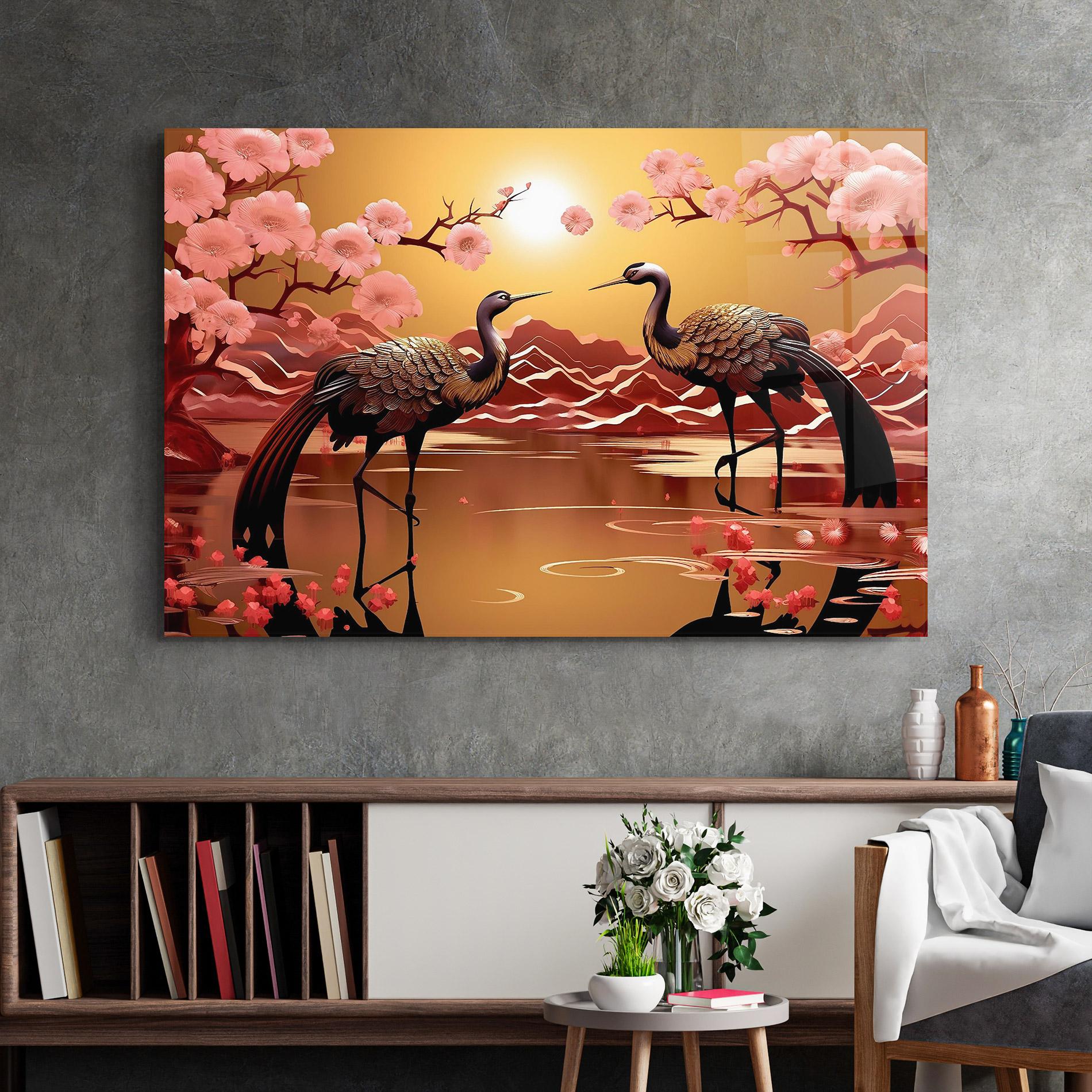 Tablou Sticla Chinese Birds mockup 2