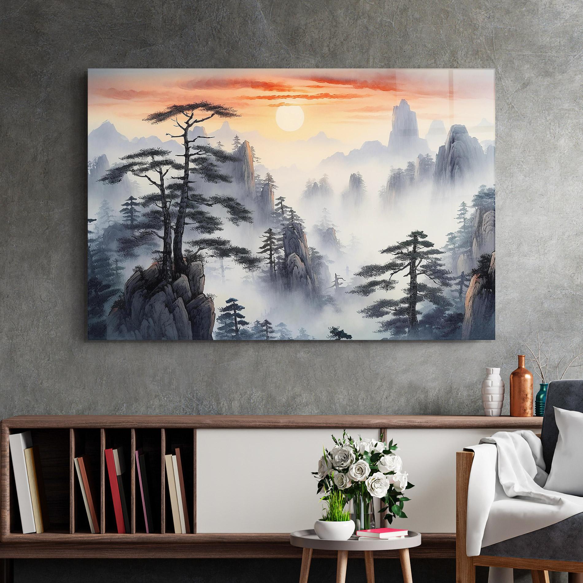 Tablou Sticla Fog Trees mockup 2