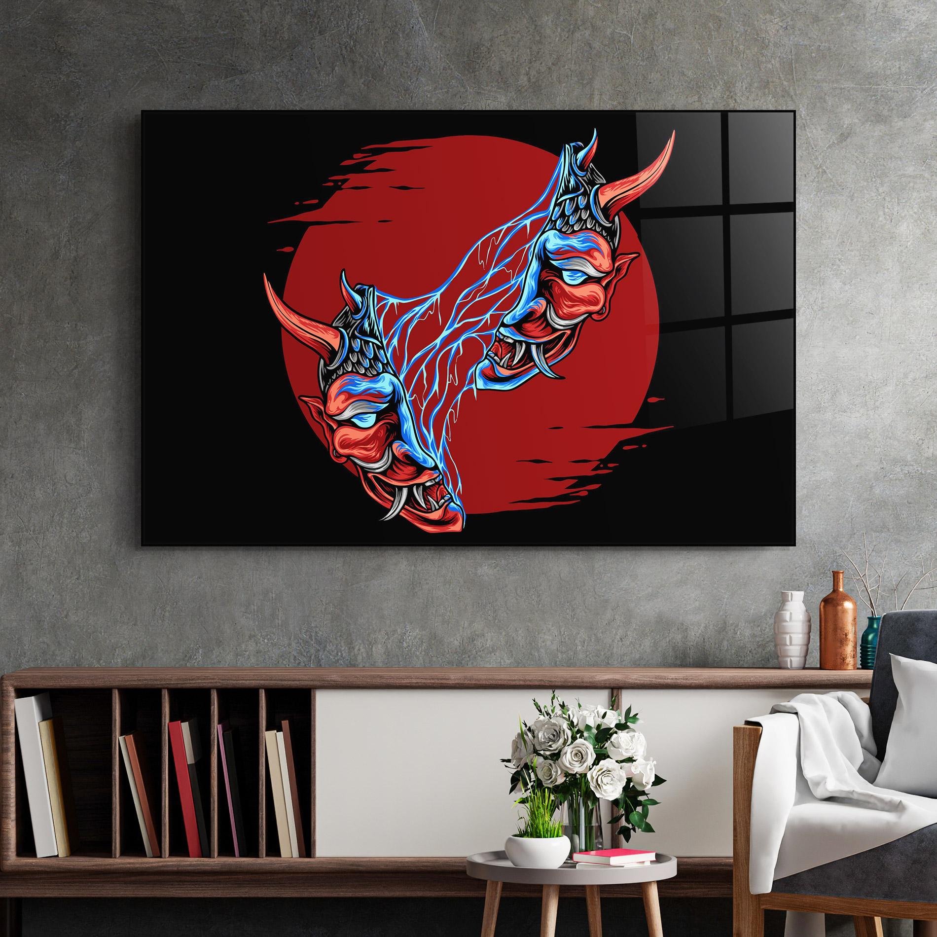 Tablou Sticla Japanese Mask mockup 2