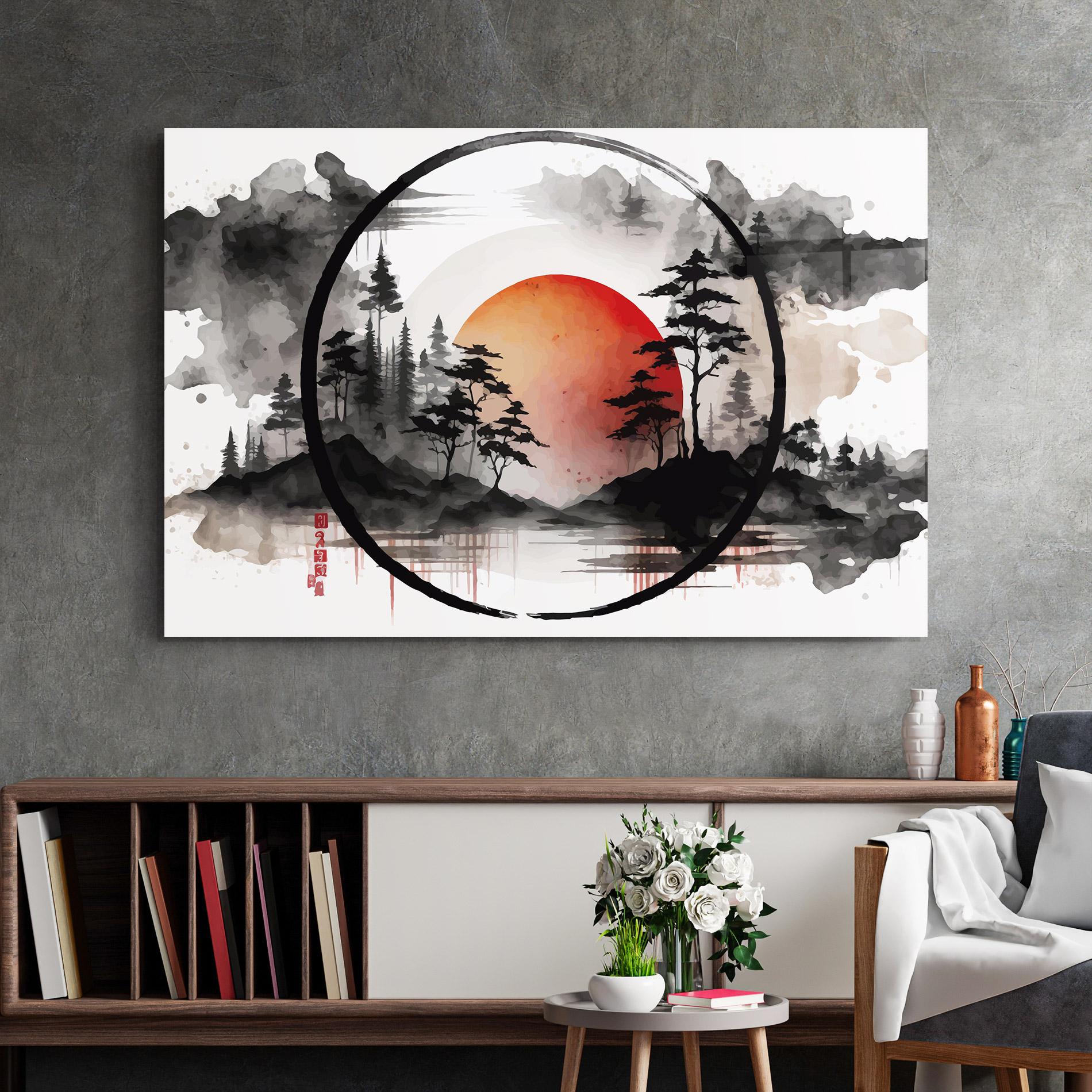 Tablou Sticla Orange Sun Forest mockup 2