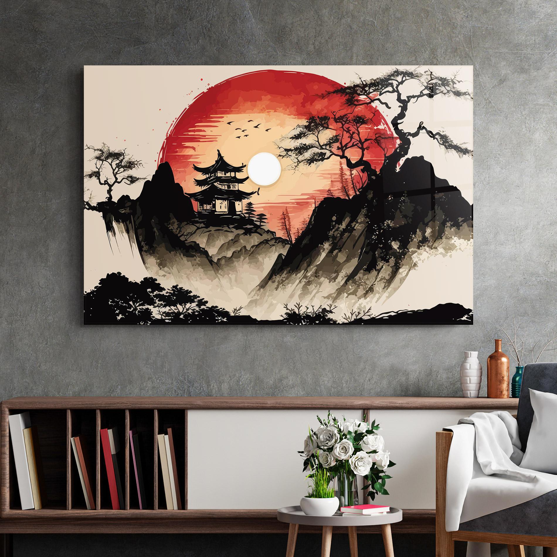 Tablou Sticla Sunset Asian View mockup 2