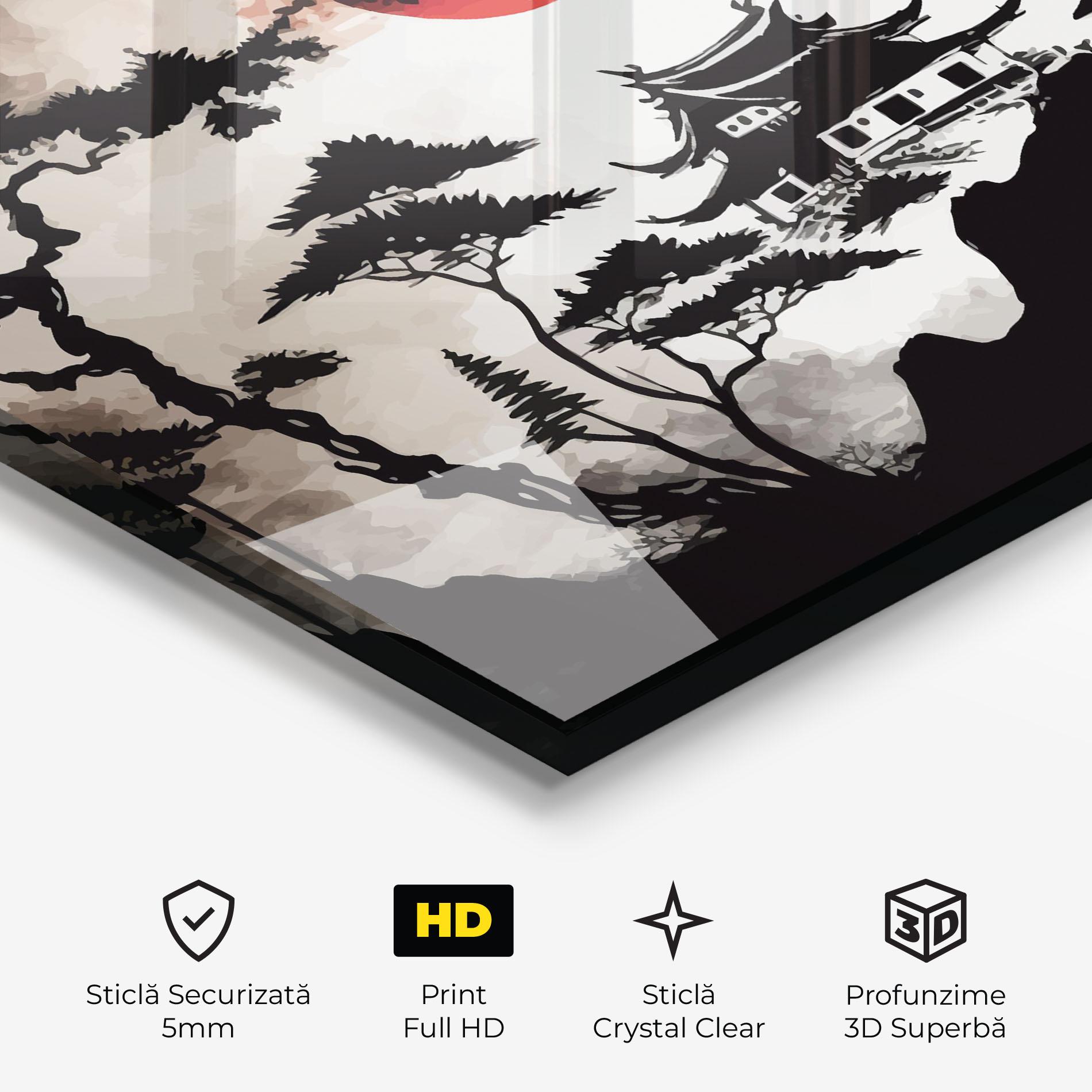 Tablou Sticla Asian Red Moon mockup 3