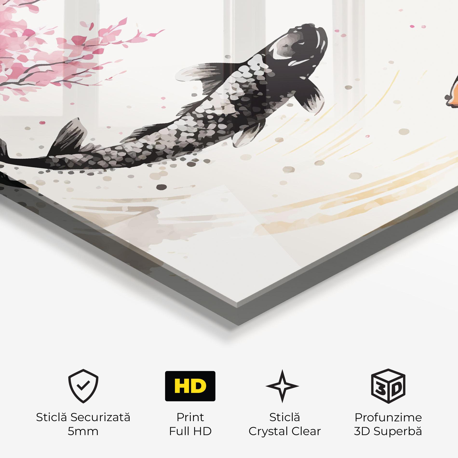 Tablou Sticla Asiatic Flower Fish mockup 3