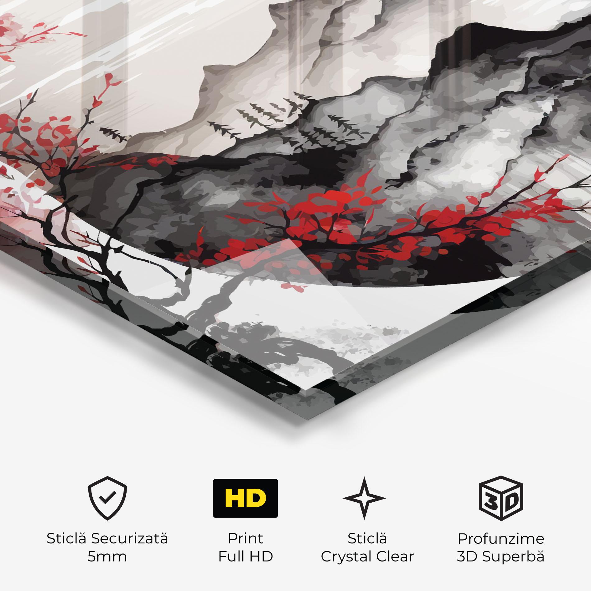 Tablou Sticla Asiatic Red Orange Sun mockup 3