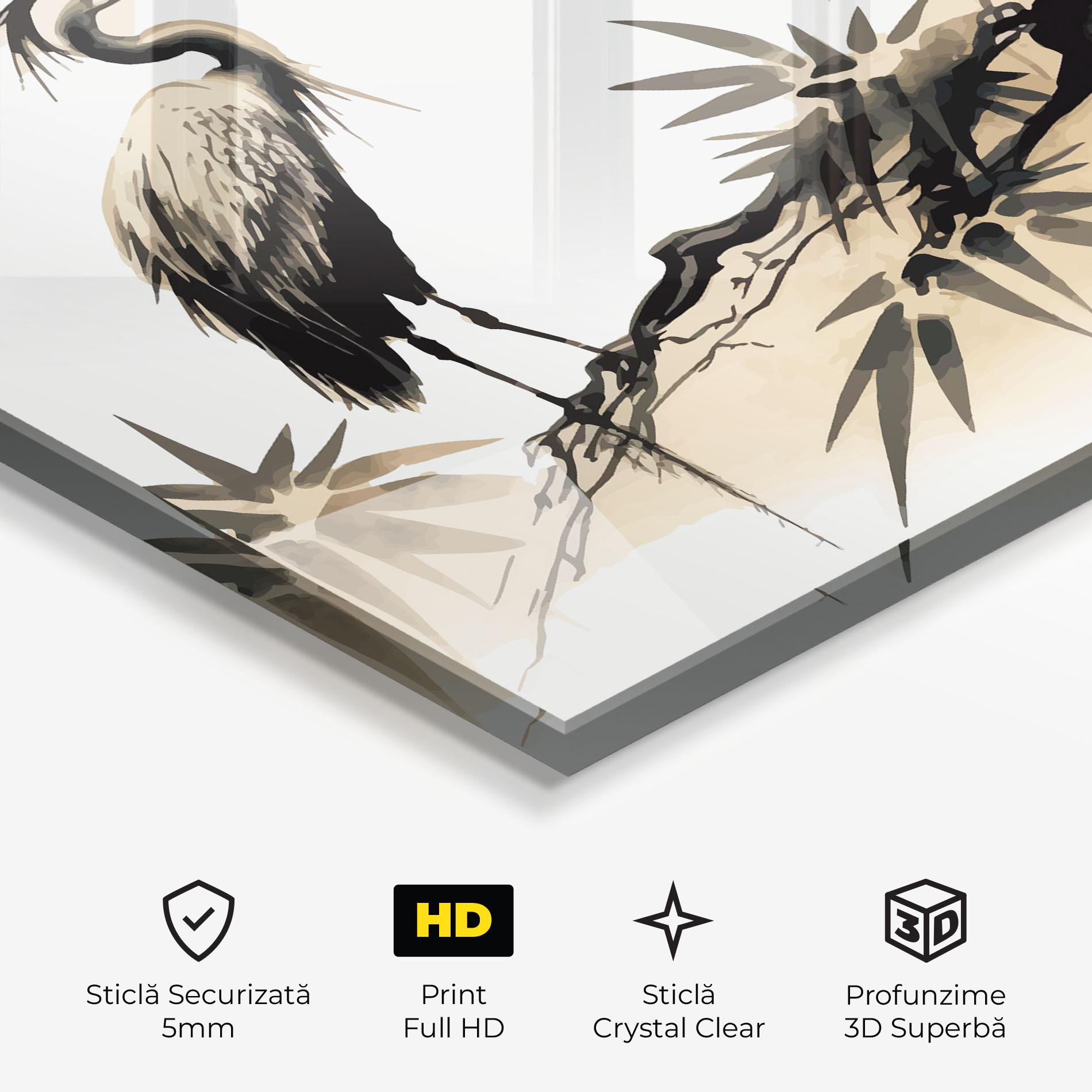 Tablou Sticla Black Cream Bird Art mockup 3