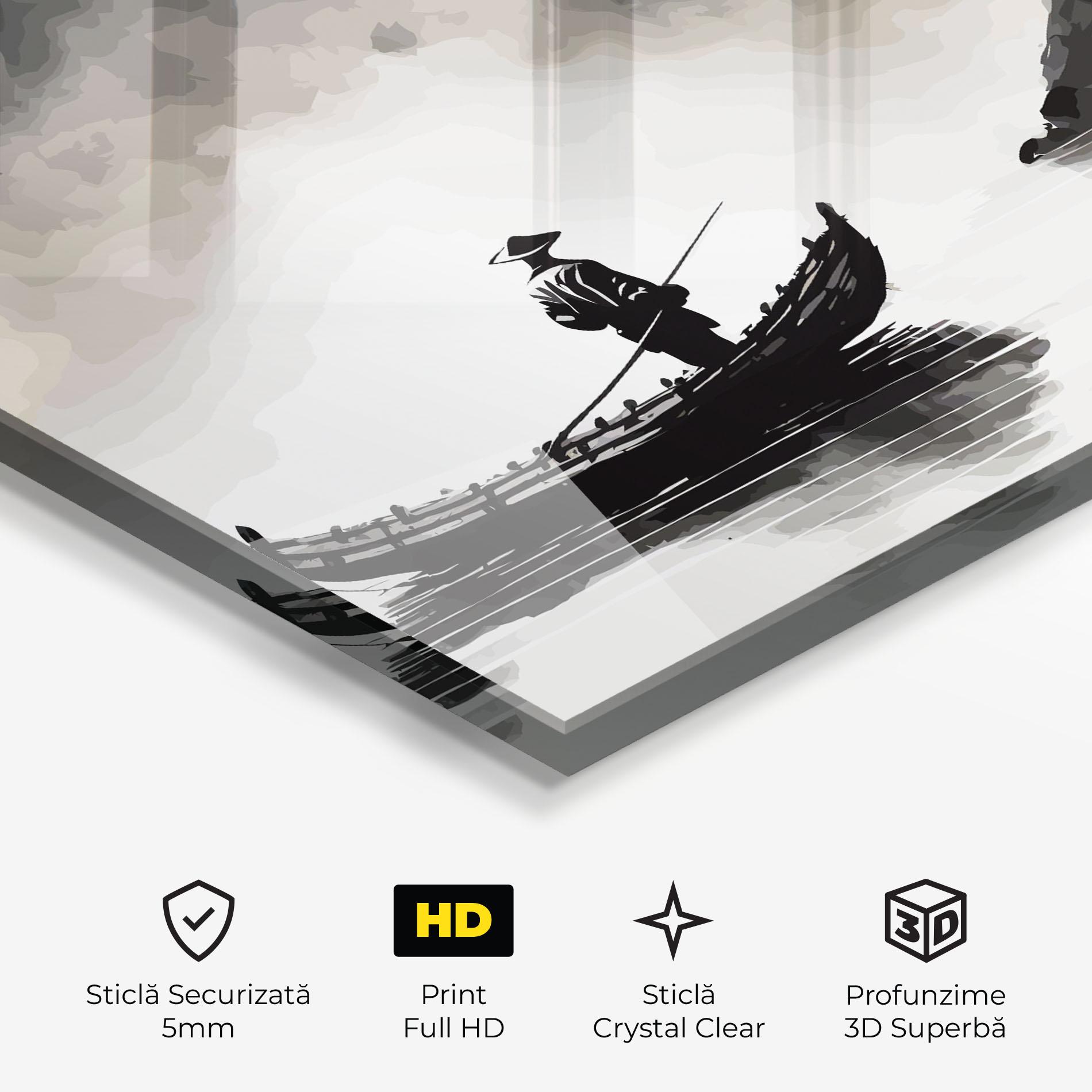 Tablou Sticla Black Ink Boat mockup 3