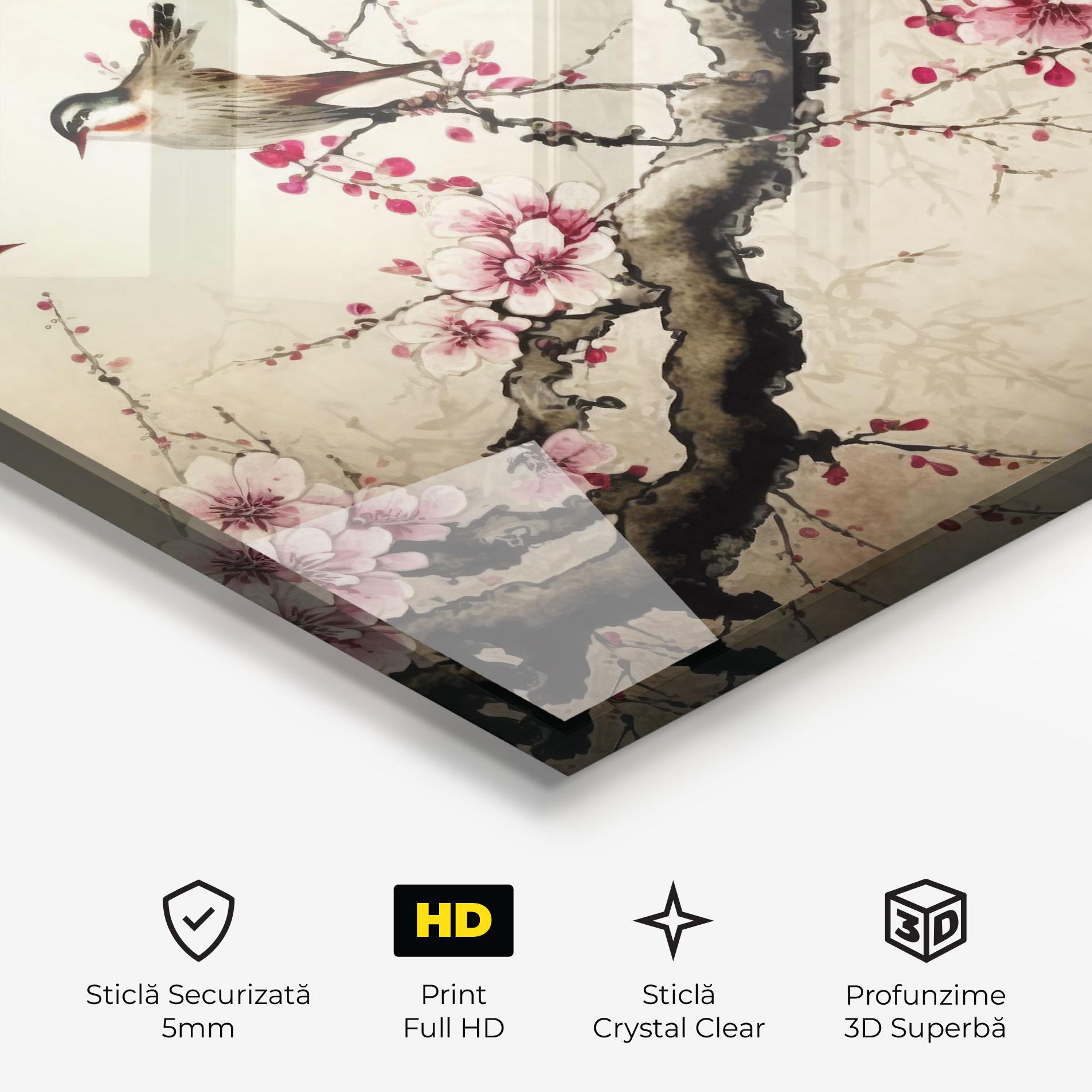 Tablou Sticla Cherry Blossom Birds mockup 3