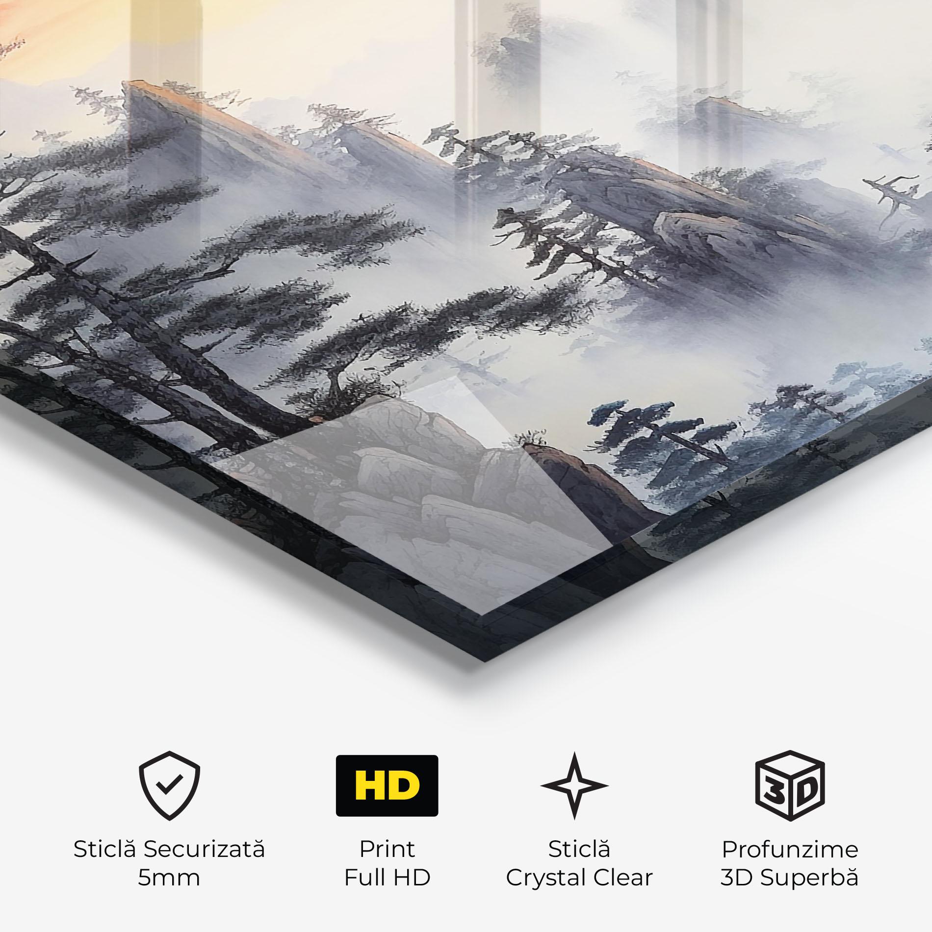 Tablou Sticla Fog Trees mockup 3