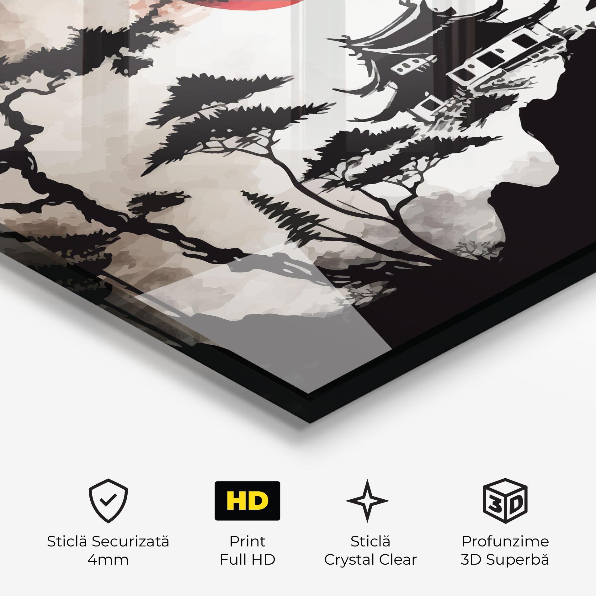 Tablou Sticla Asian Red Moon mockup 3