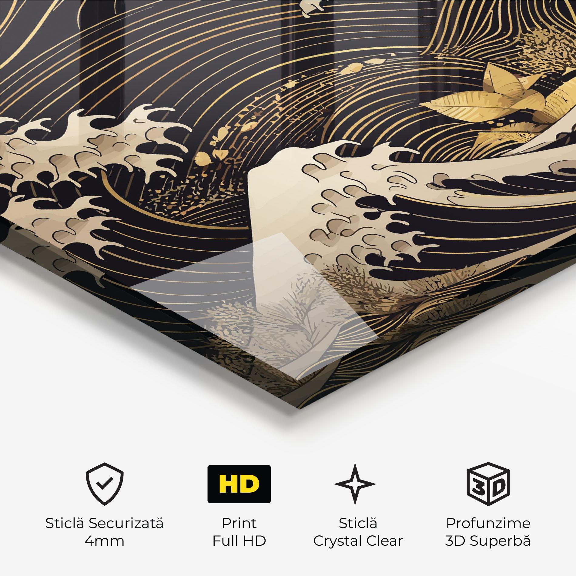 Tablou Sticla Asiatic Gold Wave mockup 3
