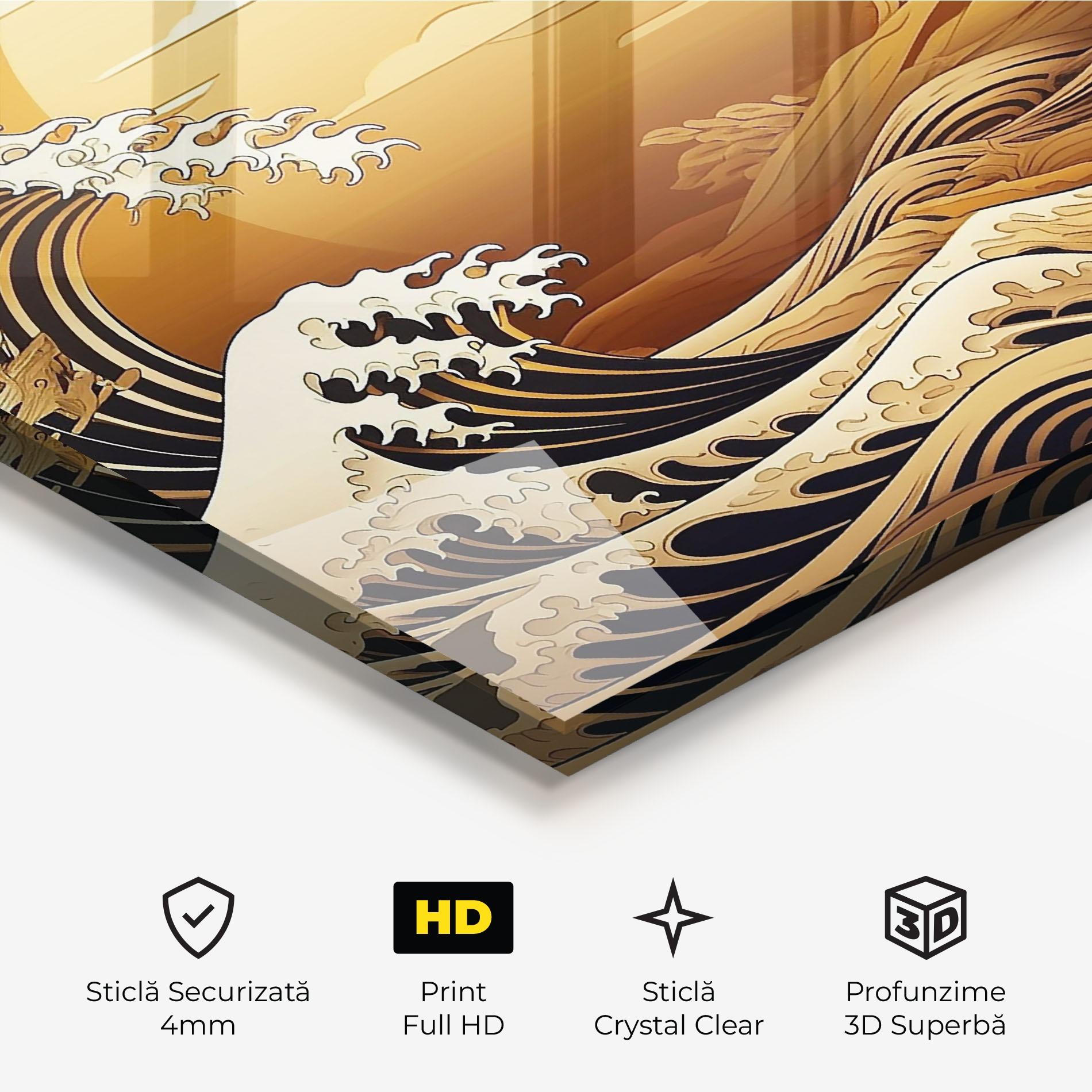 Tablou Sticla Black Yellow Waves mockup 3