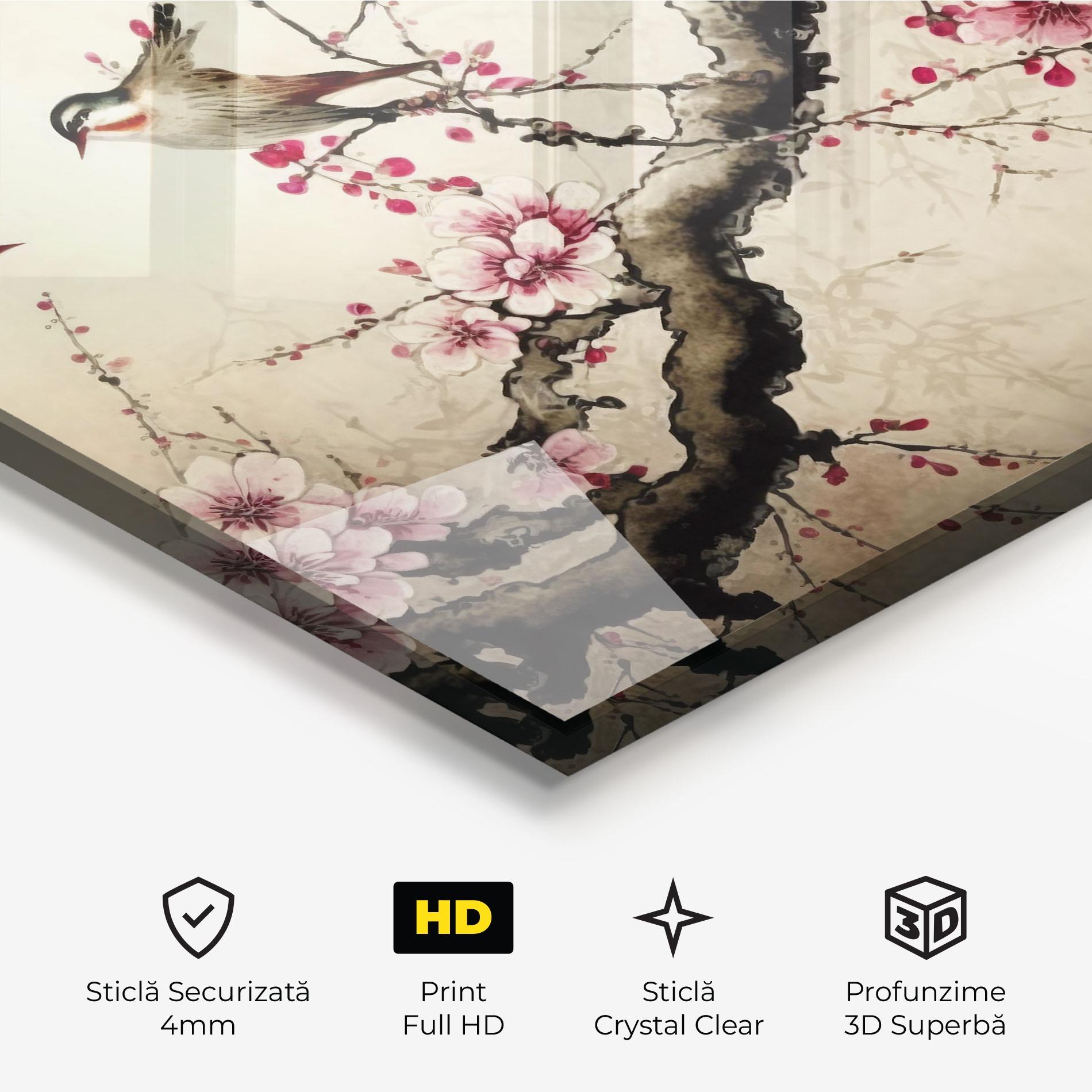 Tablou Sticla Cherry Blossom Birds mockup 3