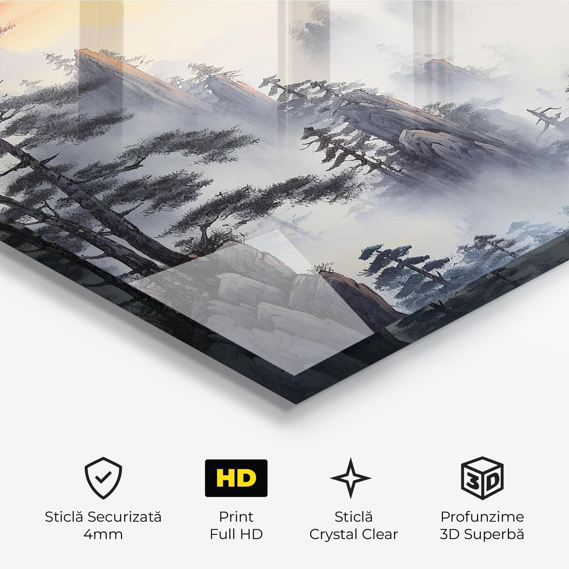 Tablou Sticla Fog Trees mockup 3