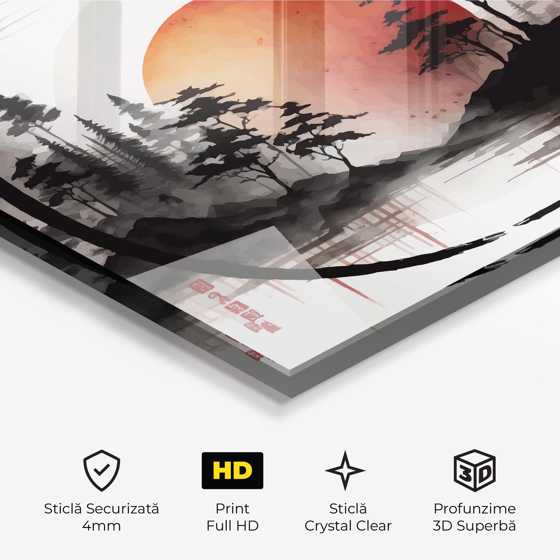 Tablou Sticla Orange Sun Forest mockup 3