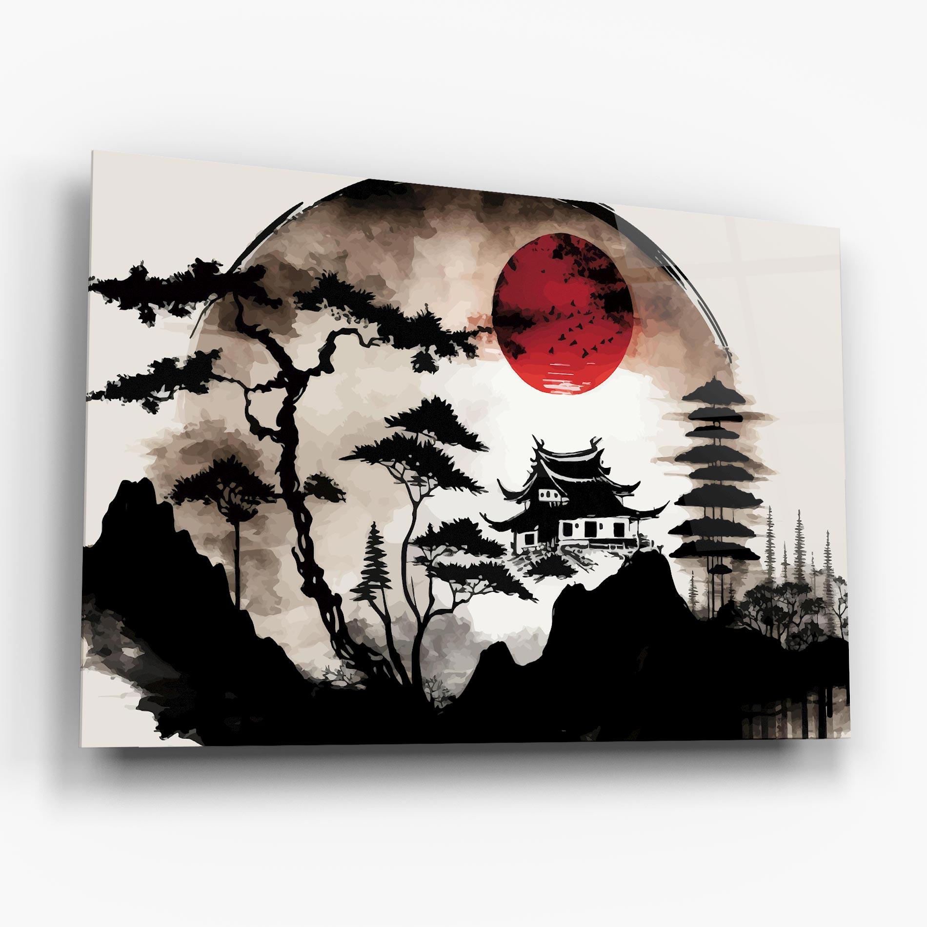 Tablou Sticla Asian Red Moon mockup 6