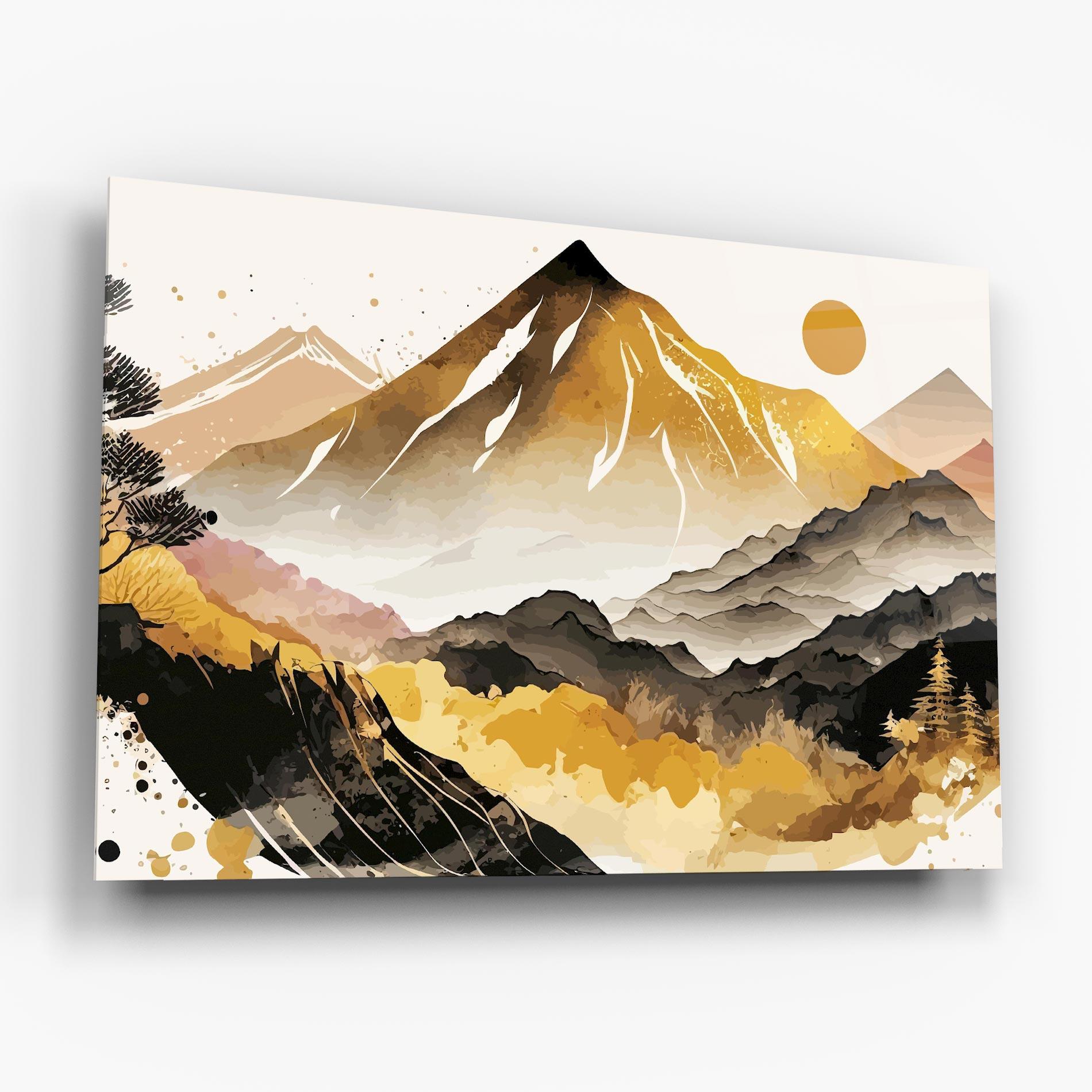 Tablou Sticla Asiatic Gold Mountain mockup 6