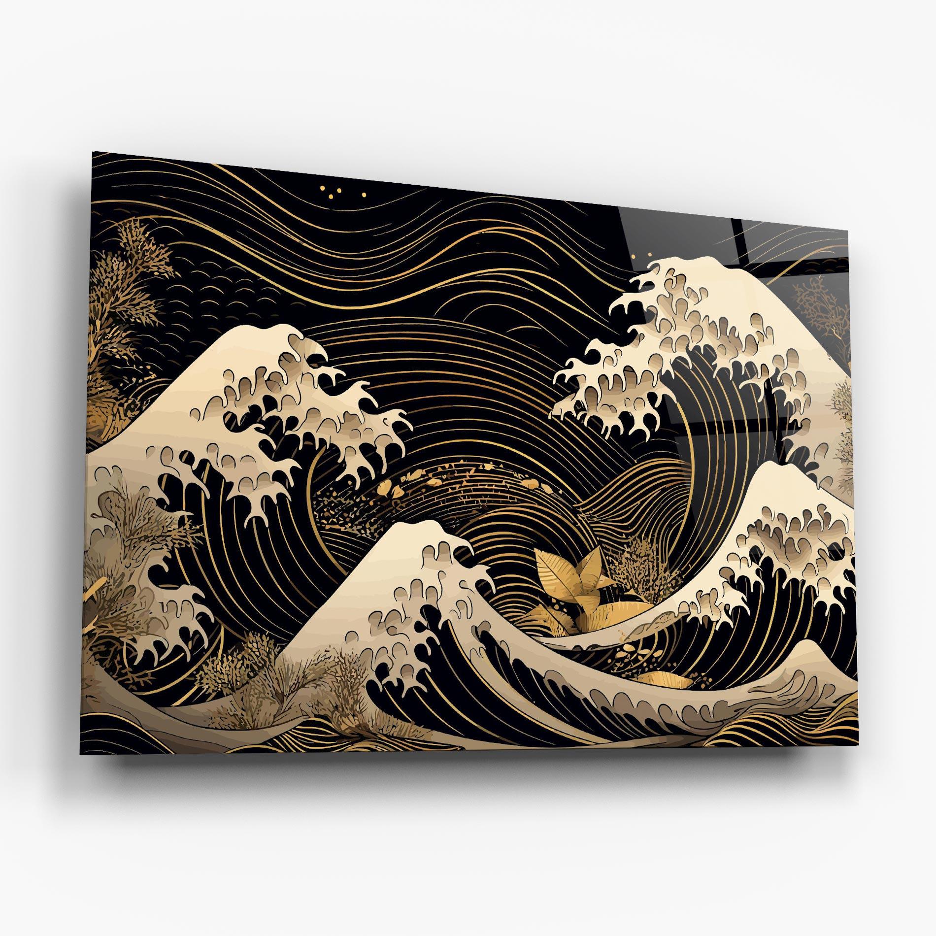 Tablou Sticla Asiatic Gold Wave mockup 6
