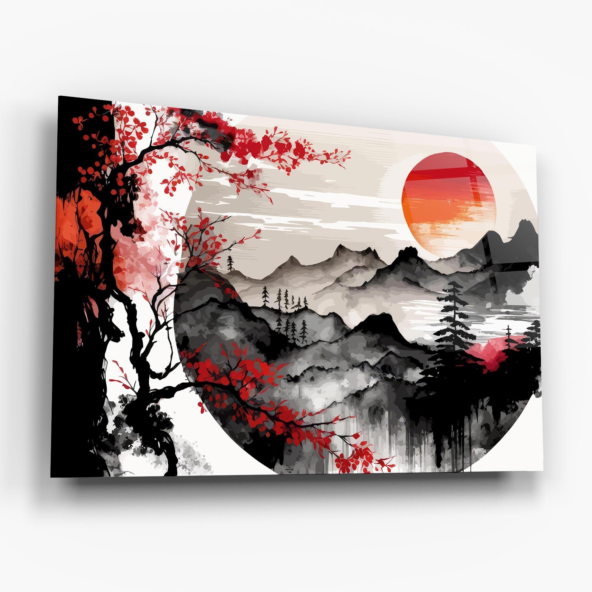 Tablou Sticla Asiatic Red Orange Sun mockup 6
