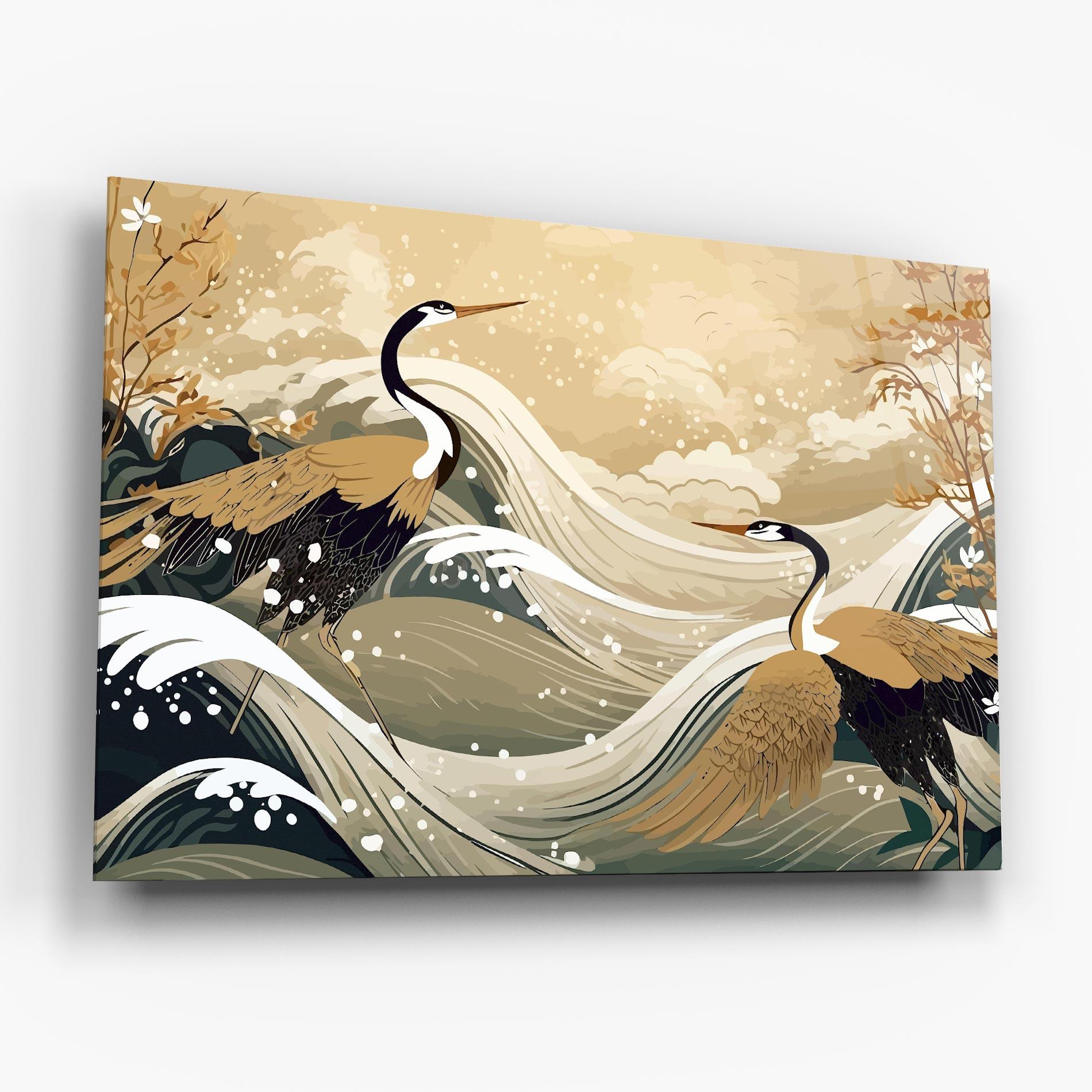 Tablou Sticla Asiatic Snow Bird mockup 6