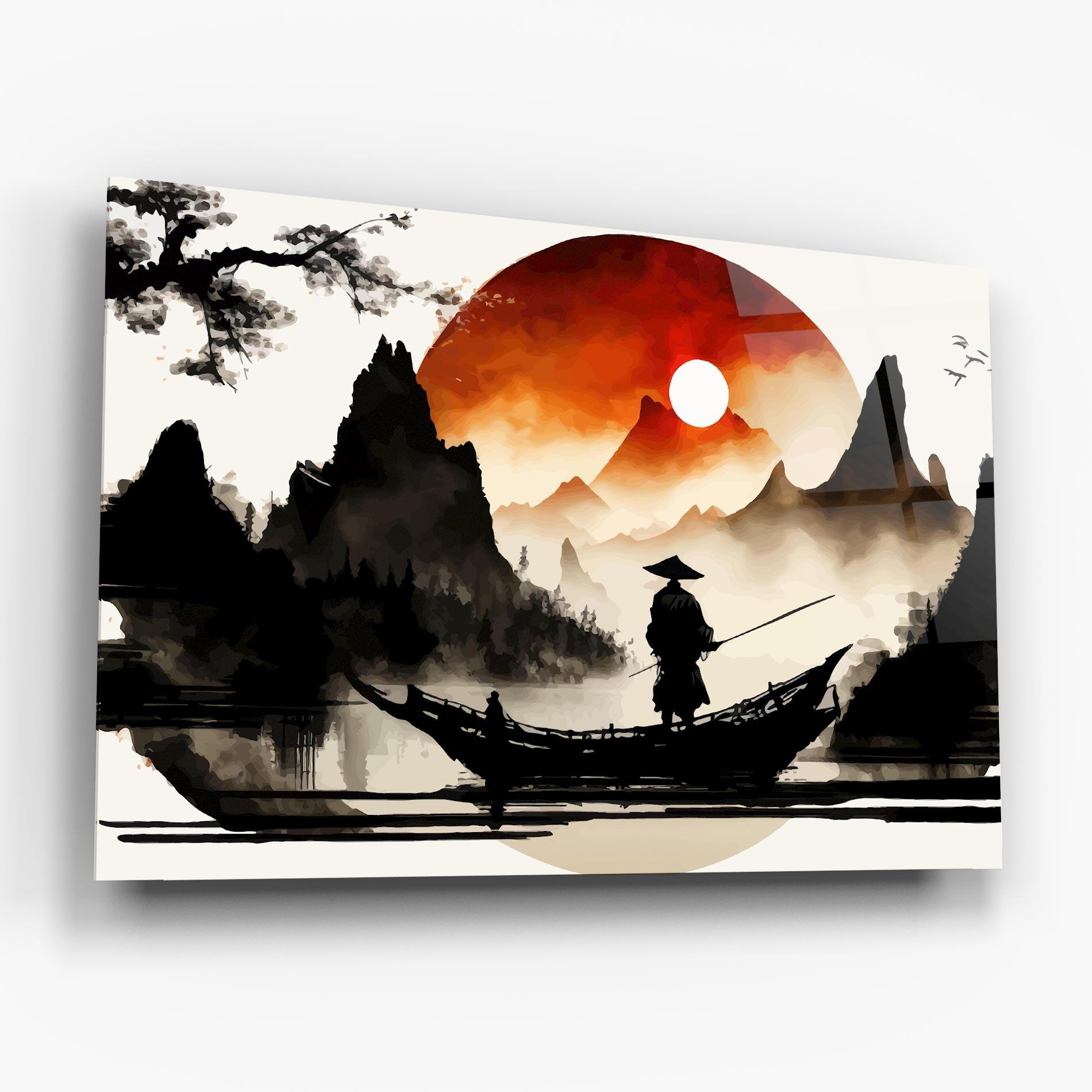 Tablou Sticla Black Asiatic Boat mockup 6