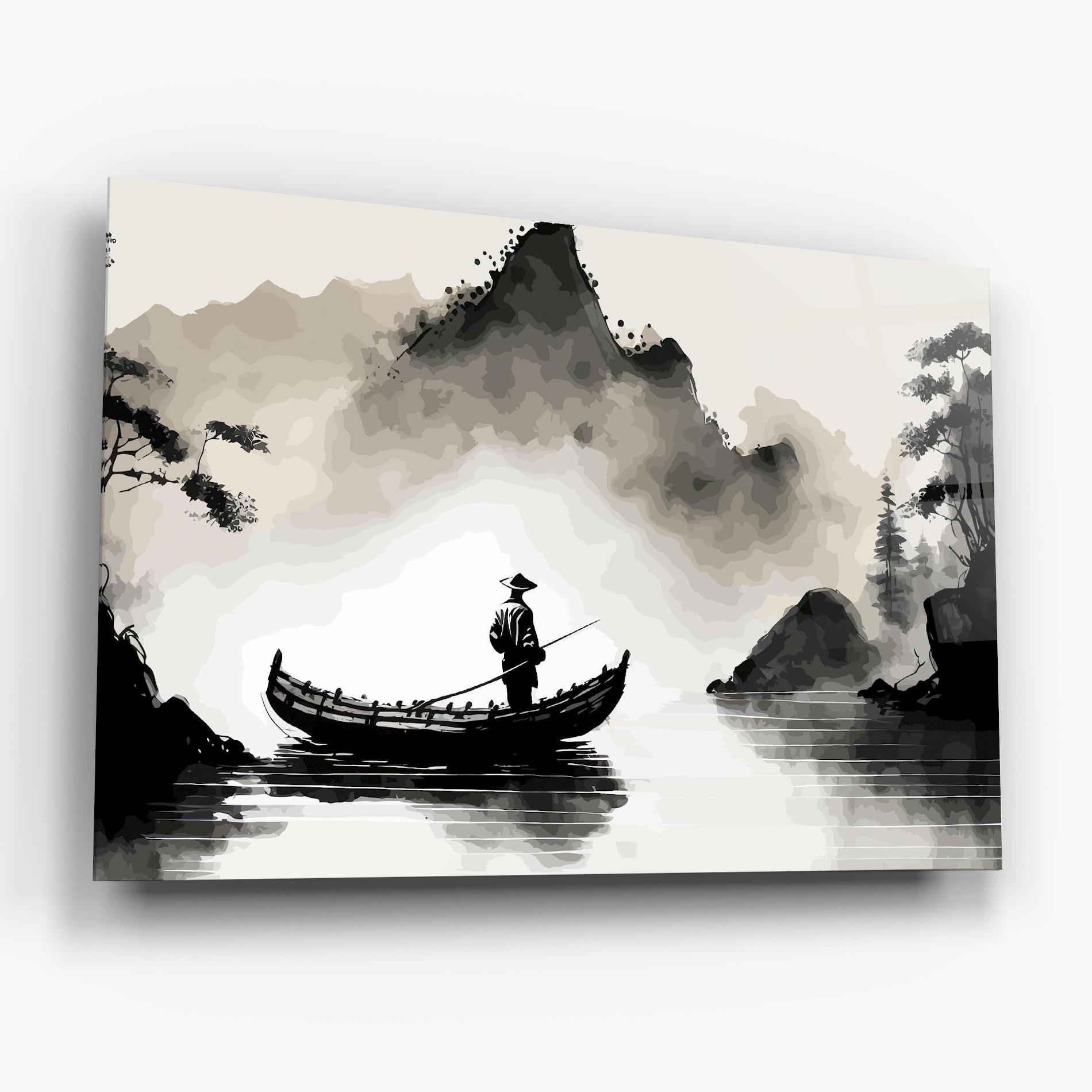 Tablou Sticla Black Ink Boat mockup 6