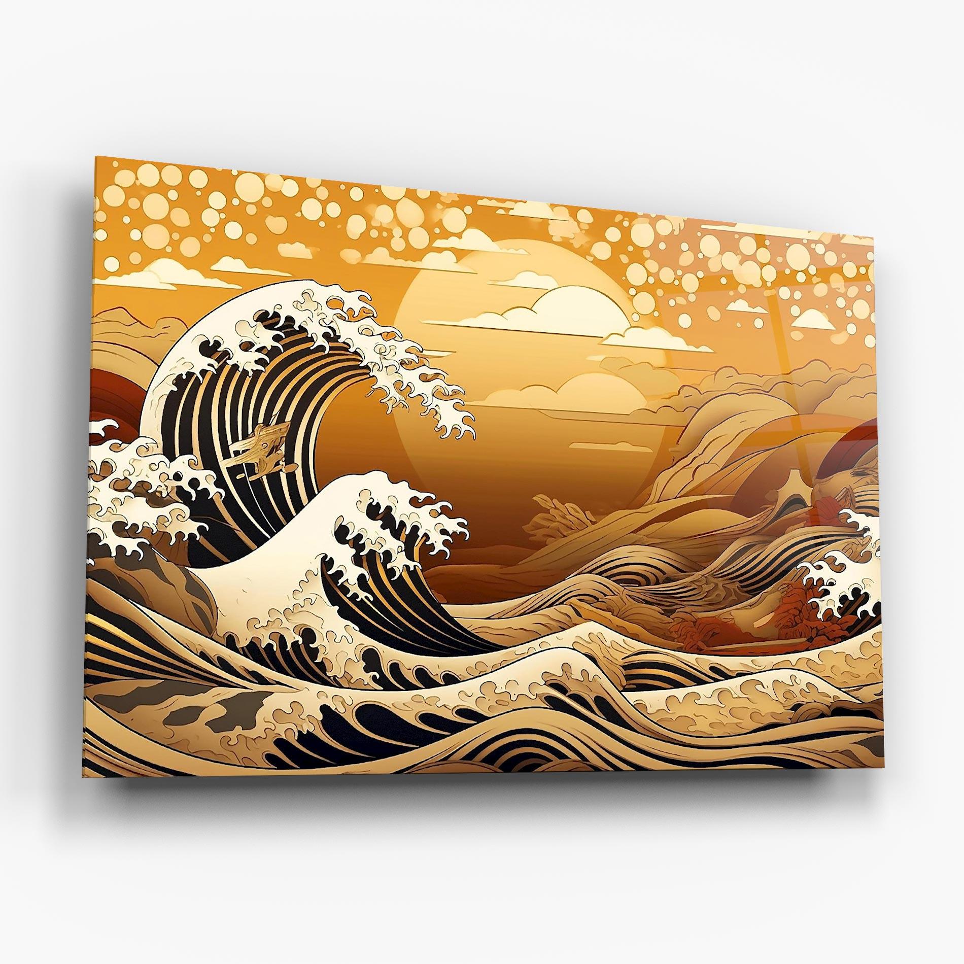 Tablou Sticla Black Yellow Waves mockup 6