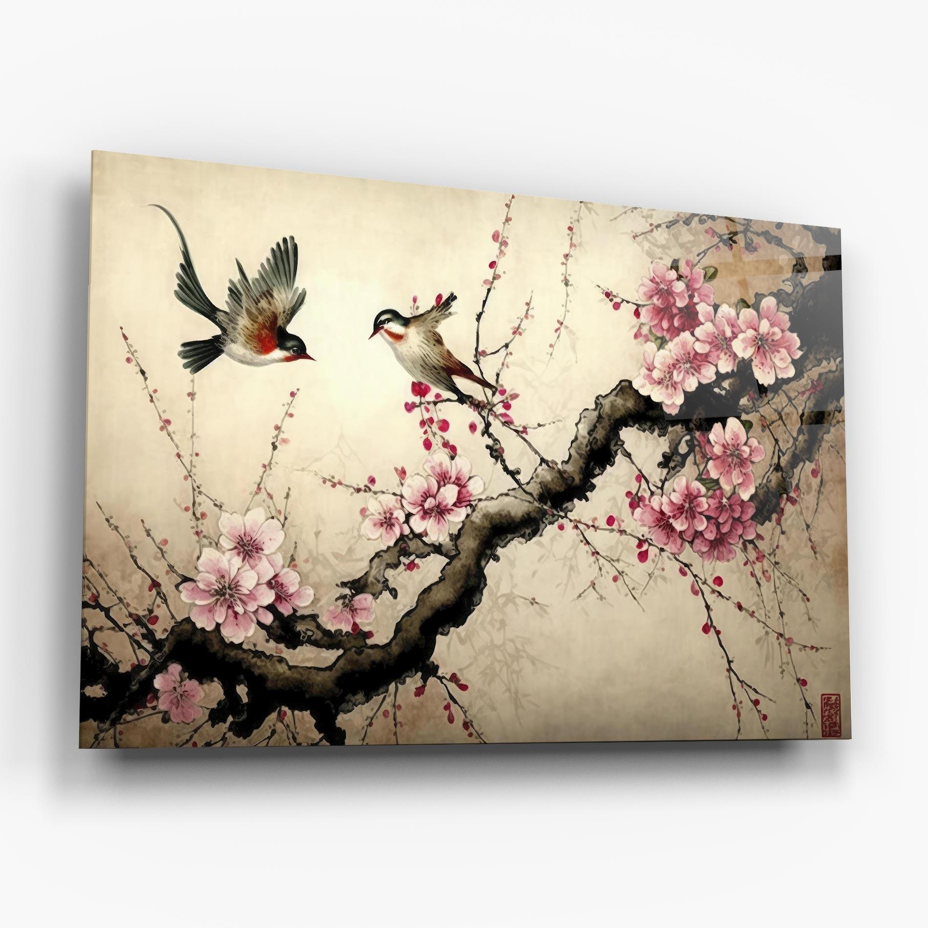 Tablou Sticla Cherry Blossom Birds mockup 6