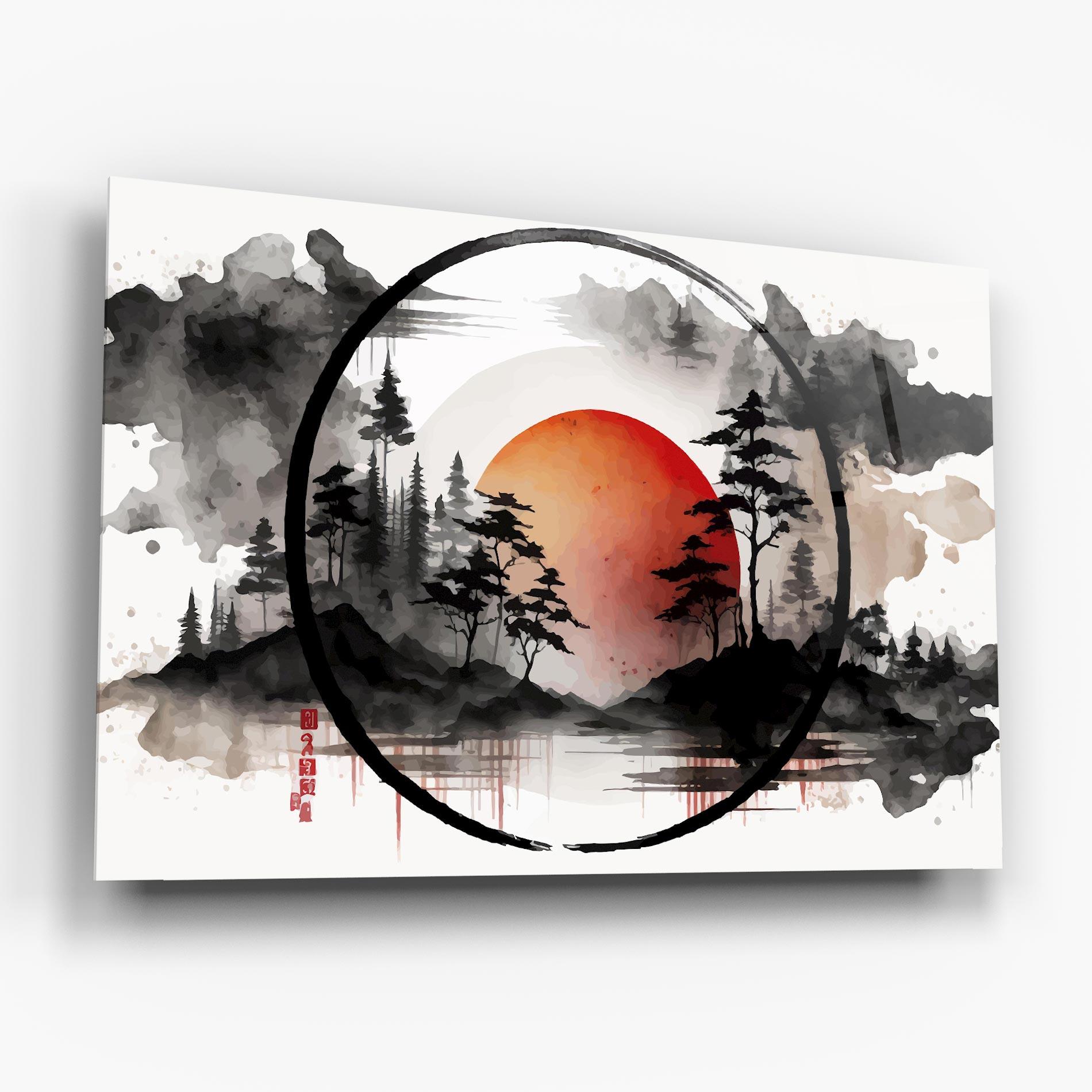 Tablou Sticla Orange Sun Forest mockup 6