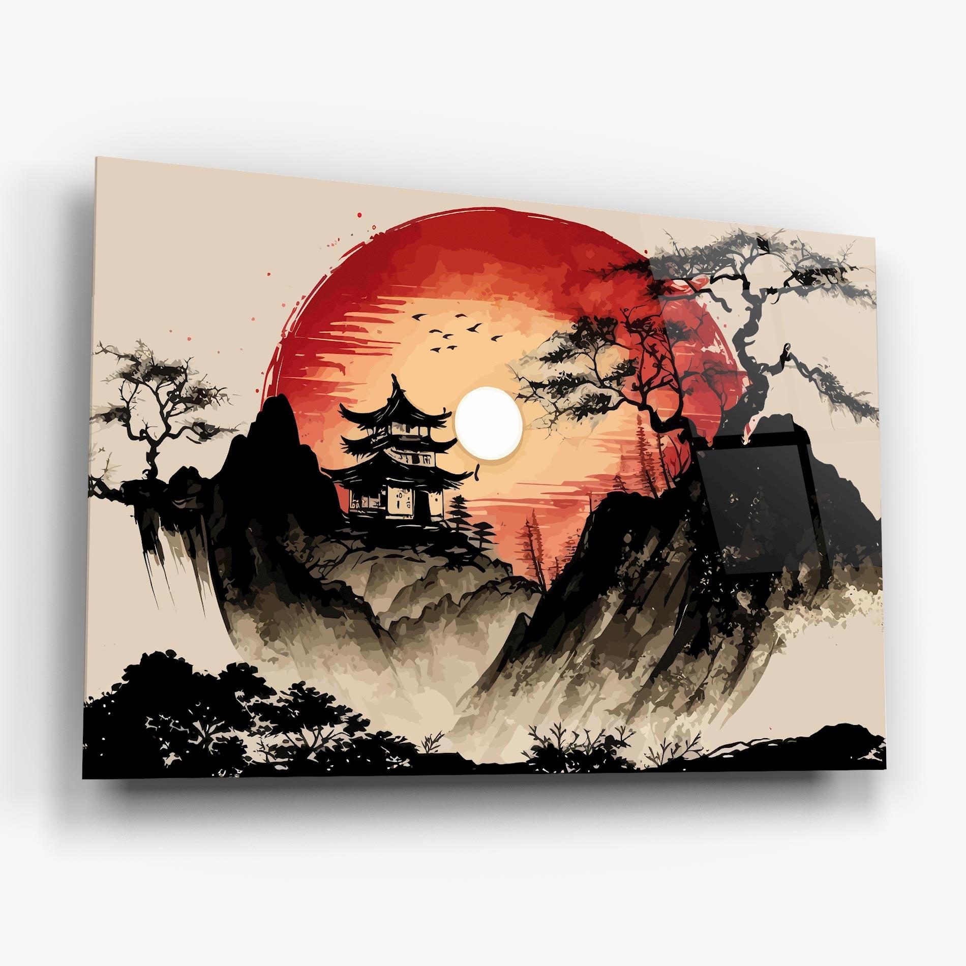 Tablou Sticla Sunset Asian View mockup 6