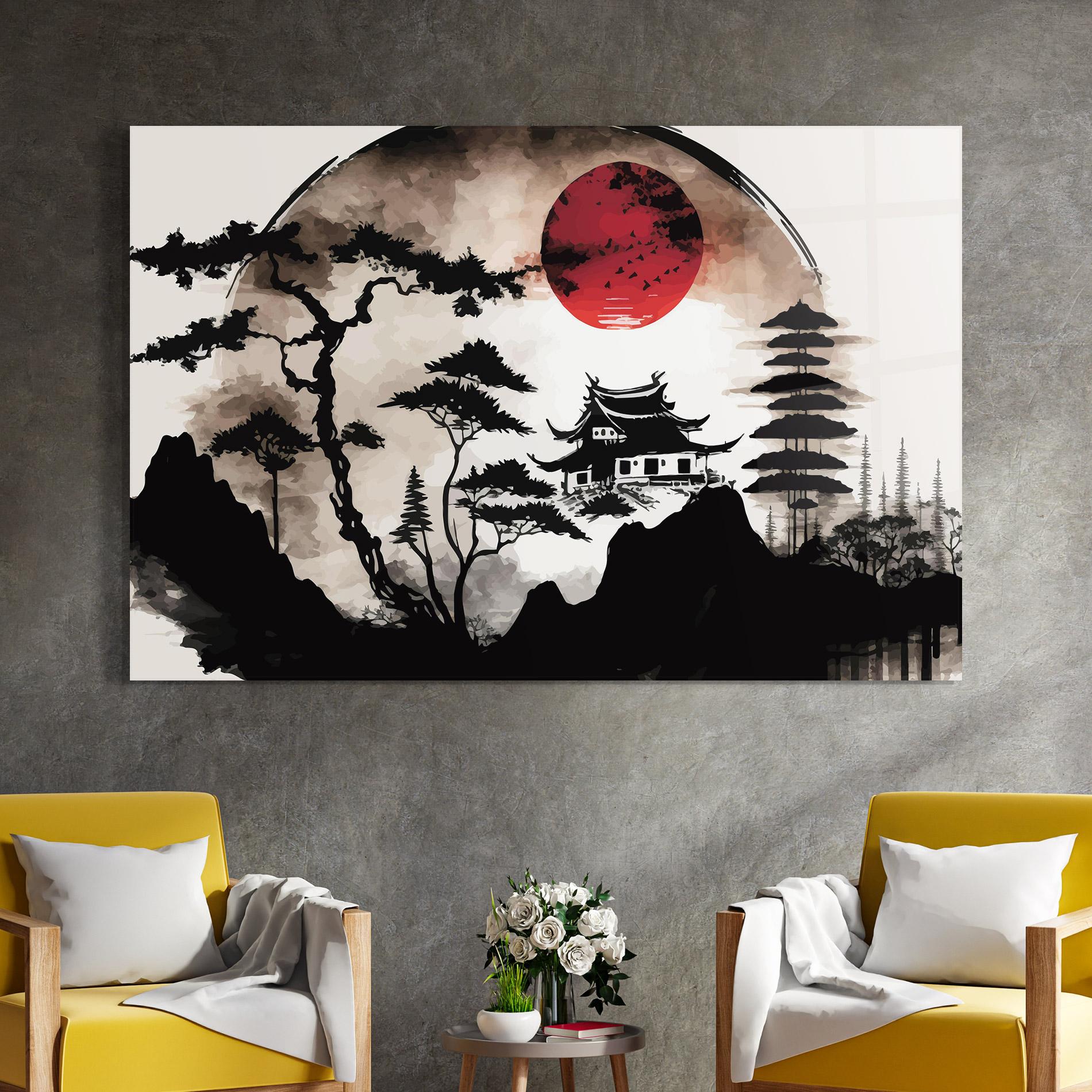 Tablou Sticla Asian Red Moon mockup 4
