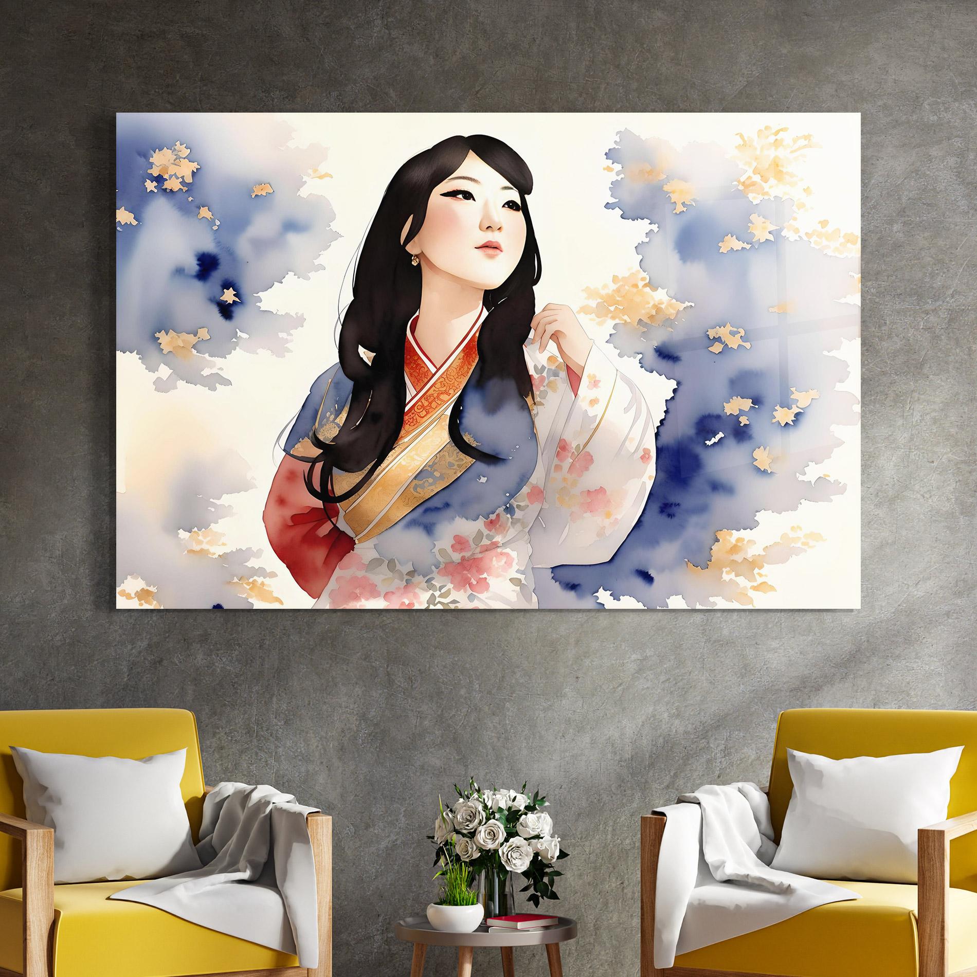 Tablou Sticla Asian Woman Dancing mockup 4