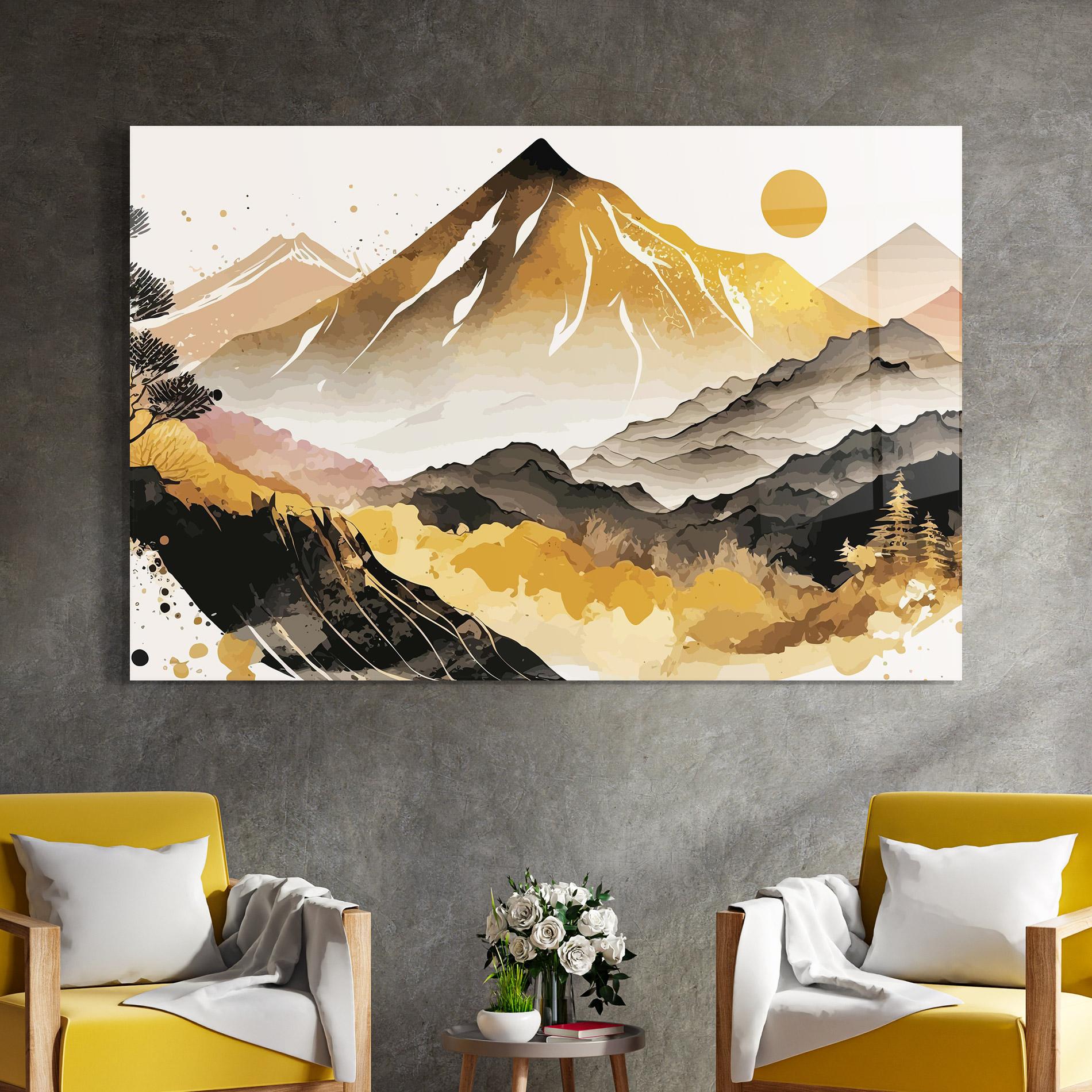 Tablou Sticla Asiatic Gold Mountain mockup 4