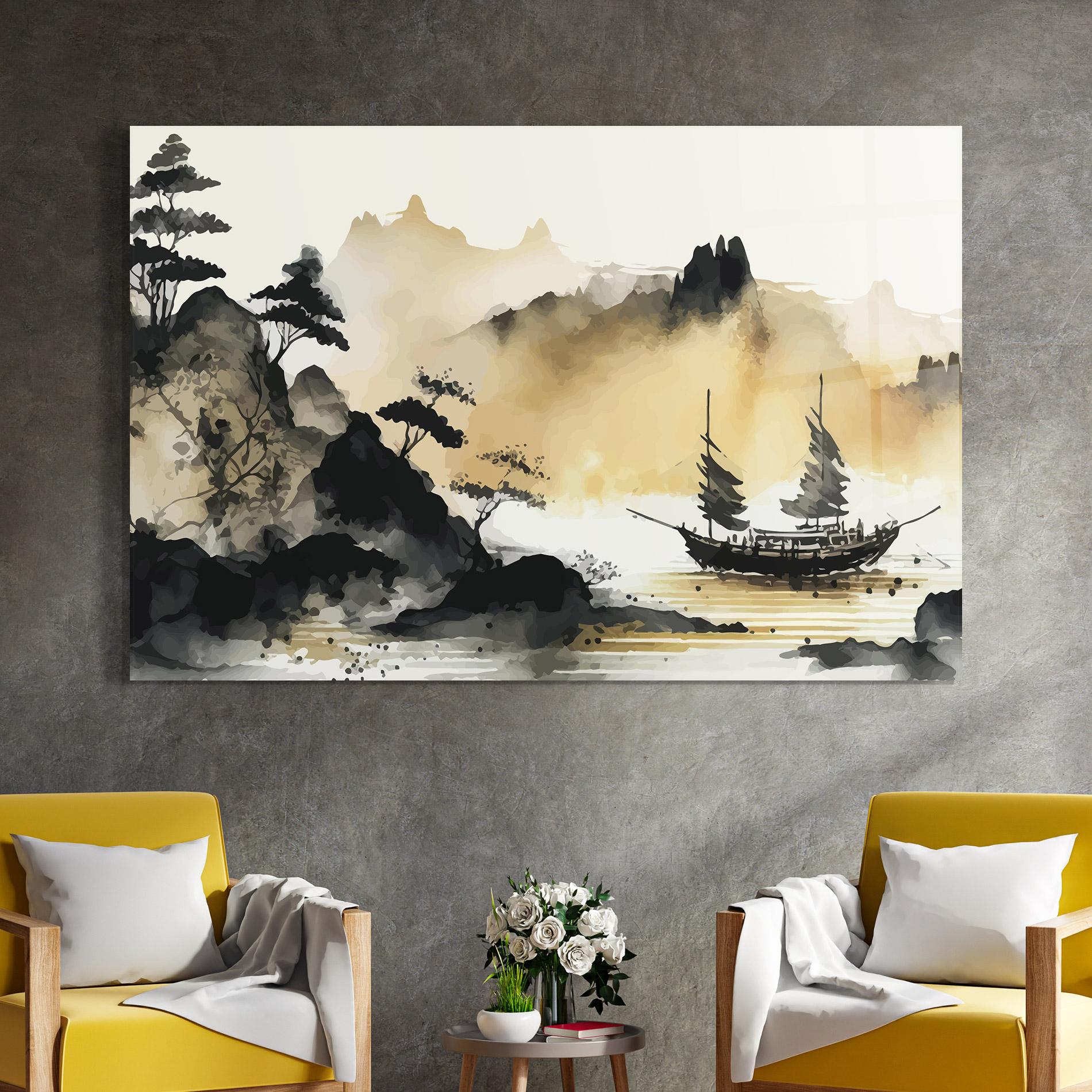 Tablou Sticla Asiatic Grey Cream mockup 4