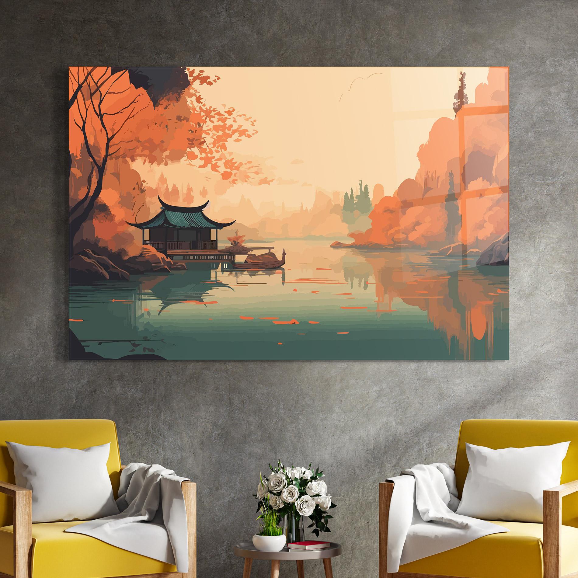 Tablou Sticla Asiatic Lake mockup 4