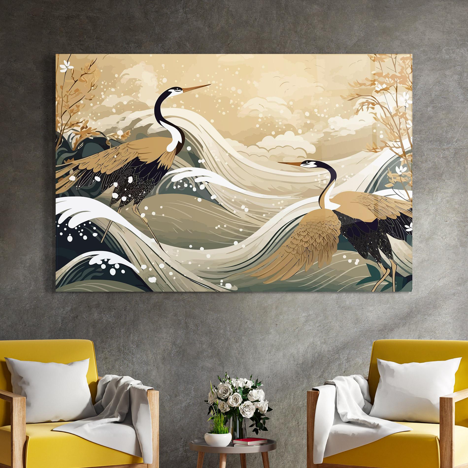 Tablou Sticla Asiatic Snow Bird mockup 4