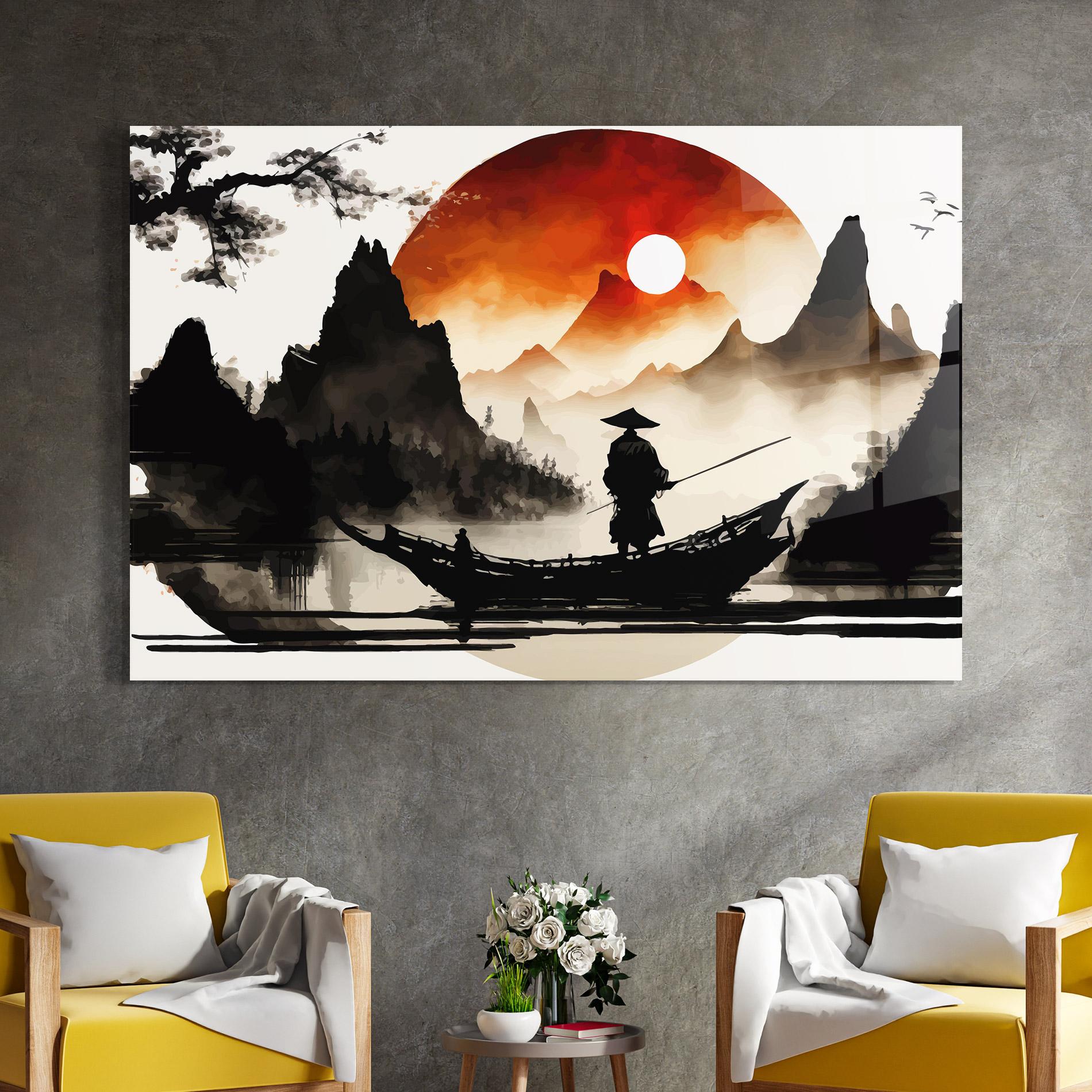 Tablou Sticla Black Asiatic Boat mockup 4