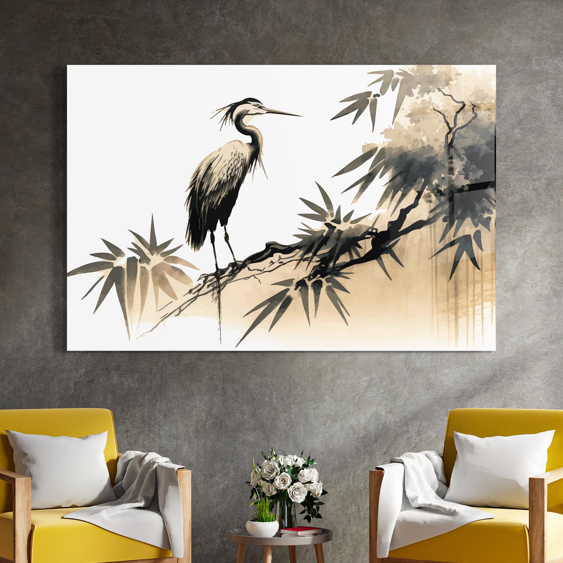 Tablou Sticla Black Cream Bird Art mockup 4