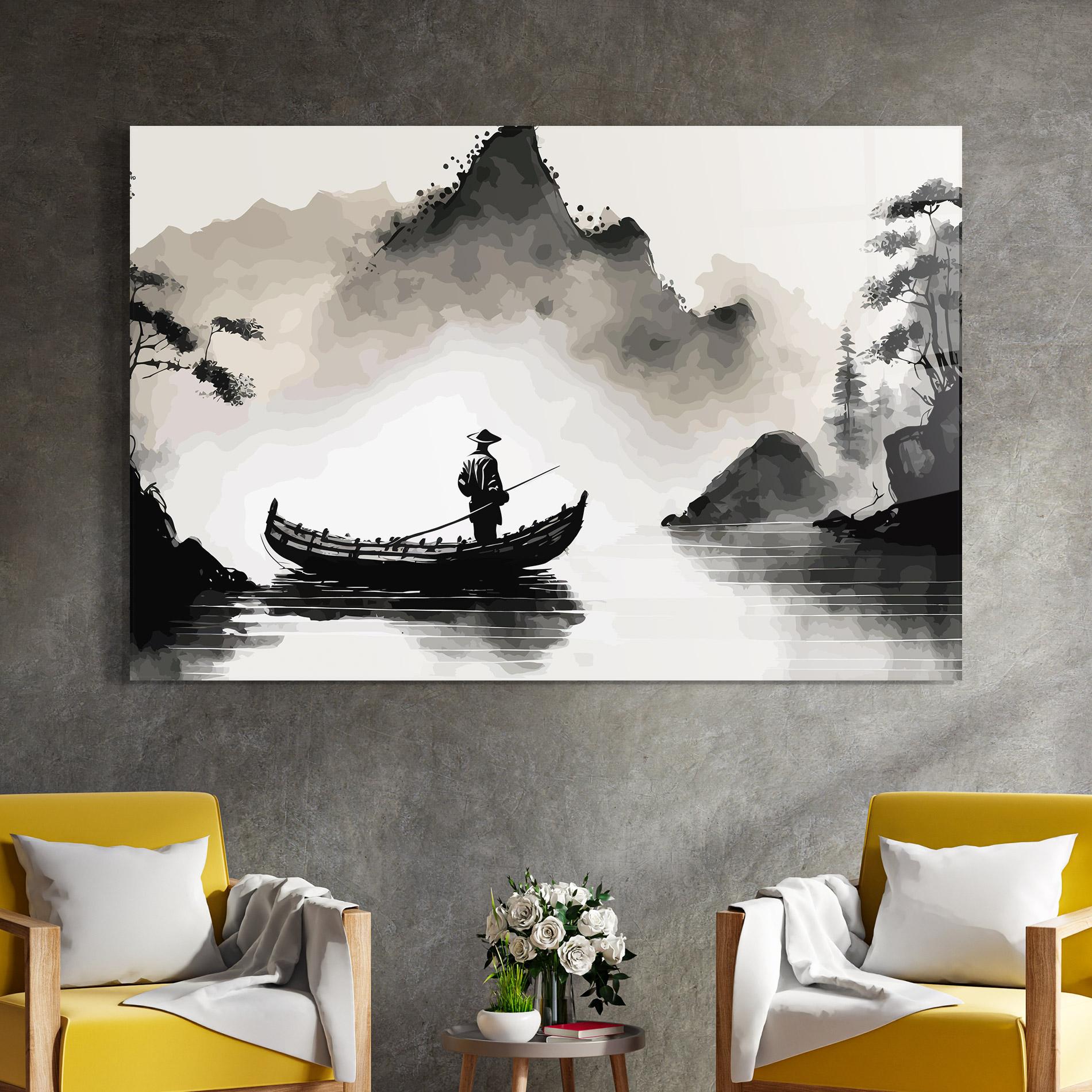 Tablou Sticla Black Ink Boat mockup 4