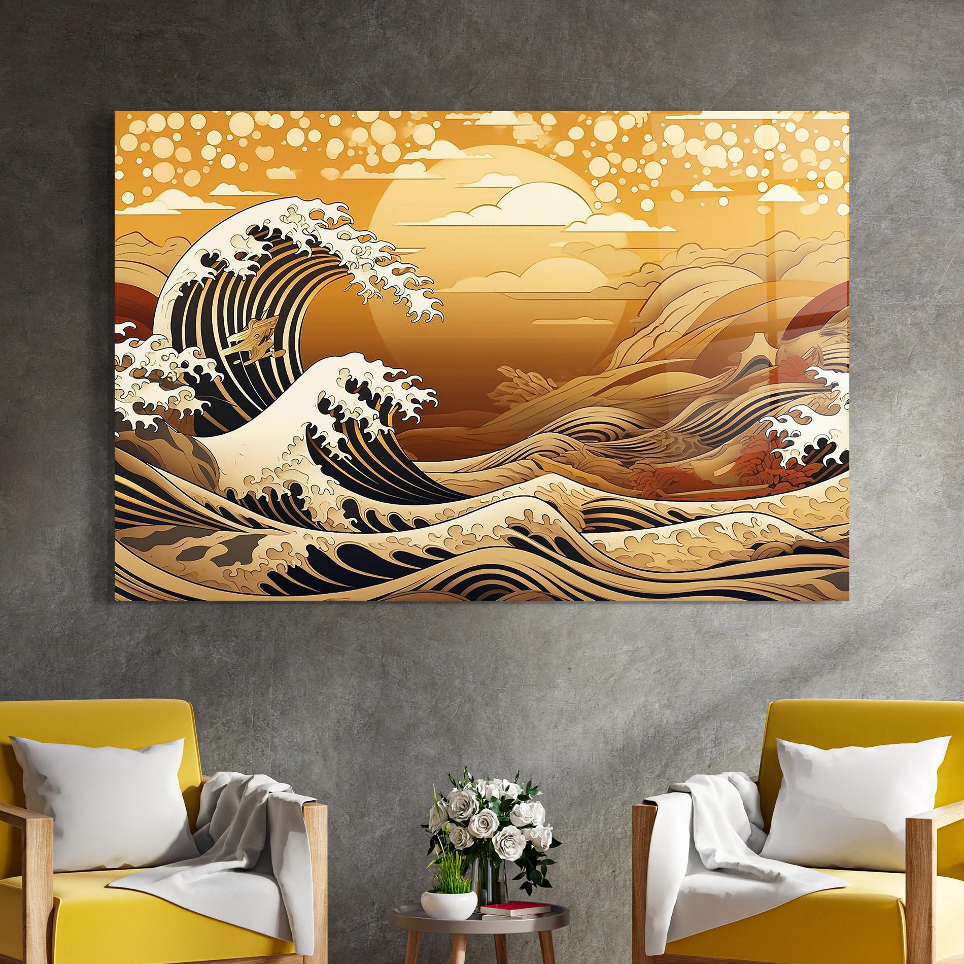 Tablou Sticla Black Yellow Waves mockup 4