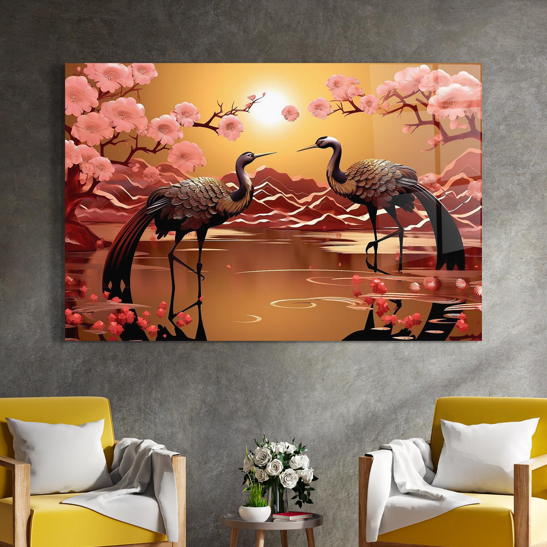 Tablou Sticla Chinese Birds mockup 4