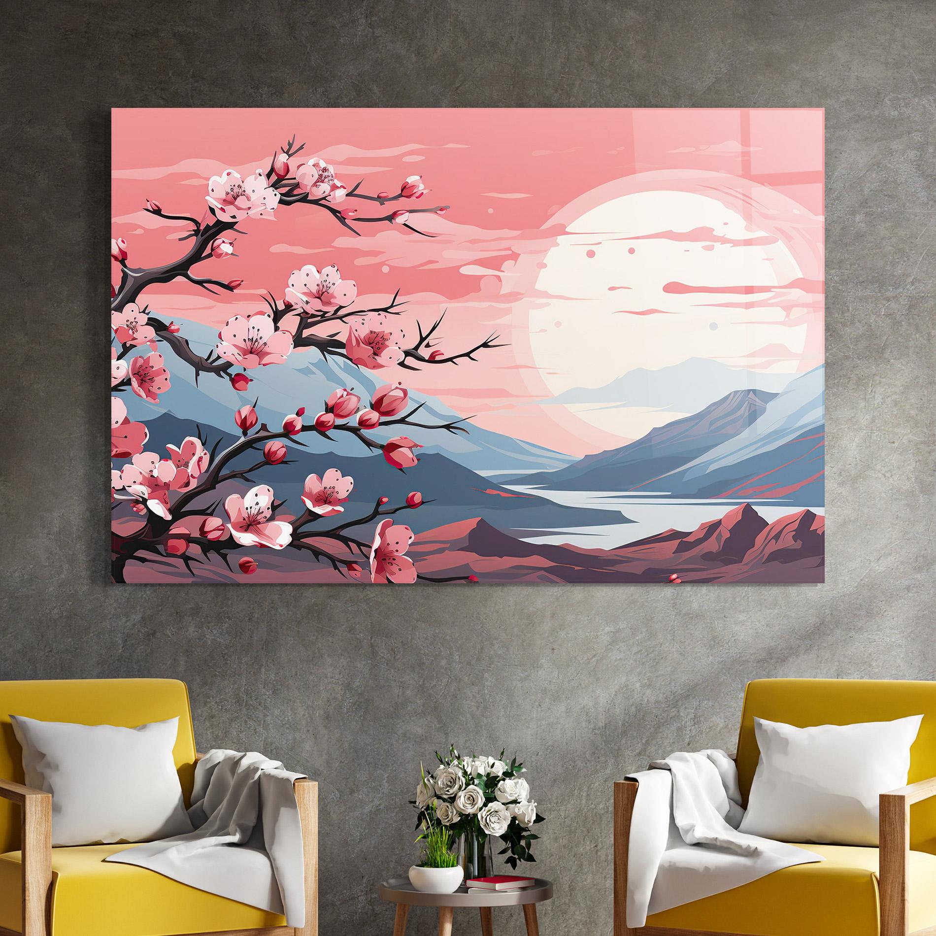 Tablou Sticla Chinese Cherry Blossoms mockup 4