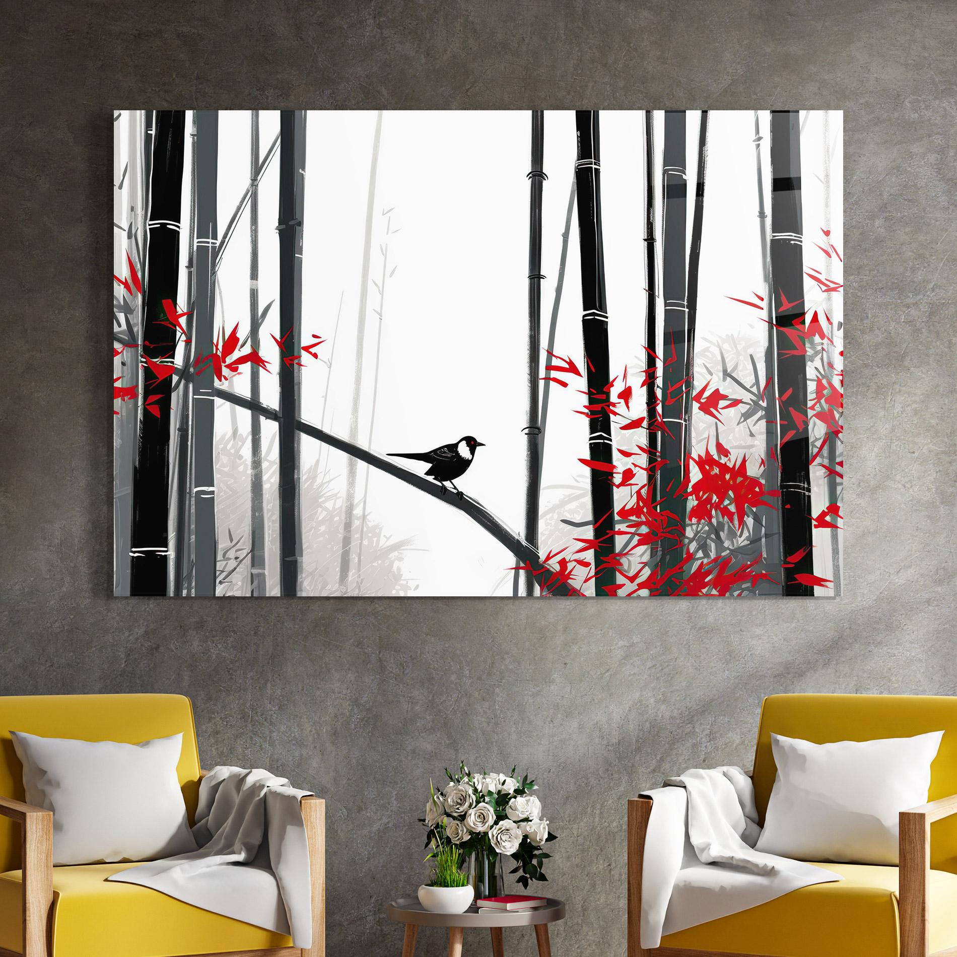 Tablou Sticla Chinese Red Leafs mockup 4