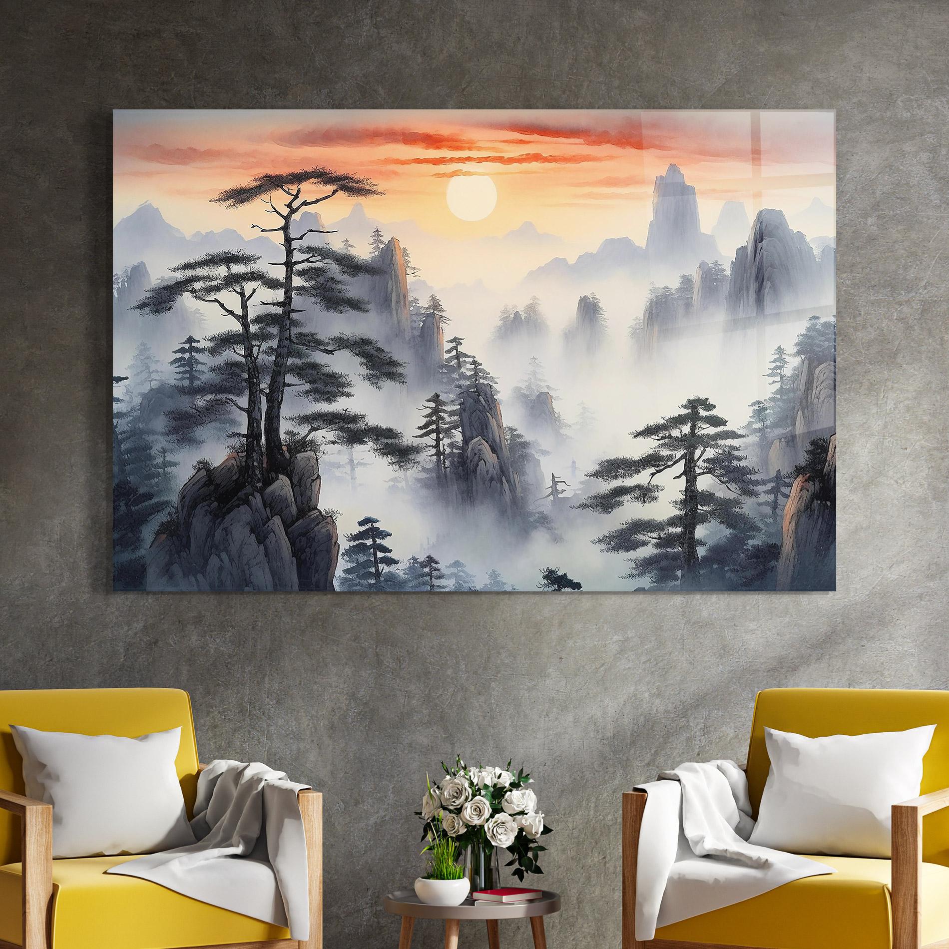 Tablou Sticla Fog Trees mockup 4