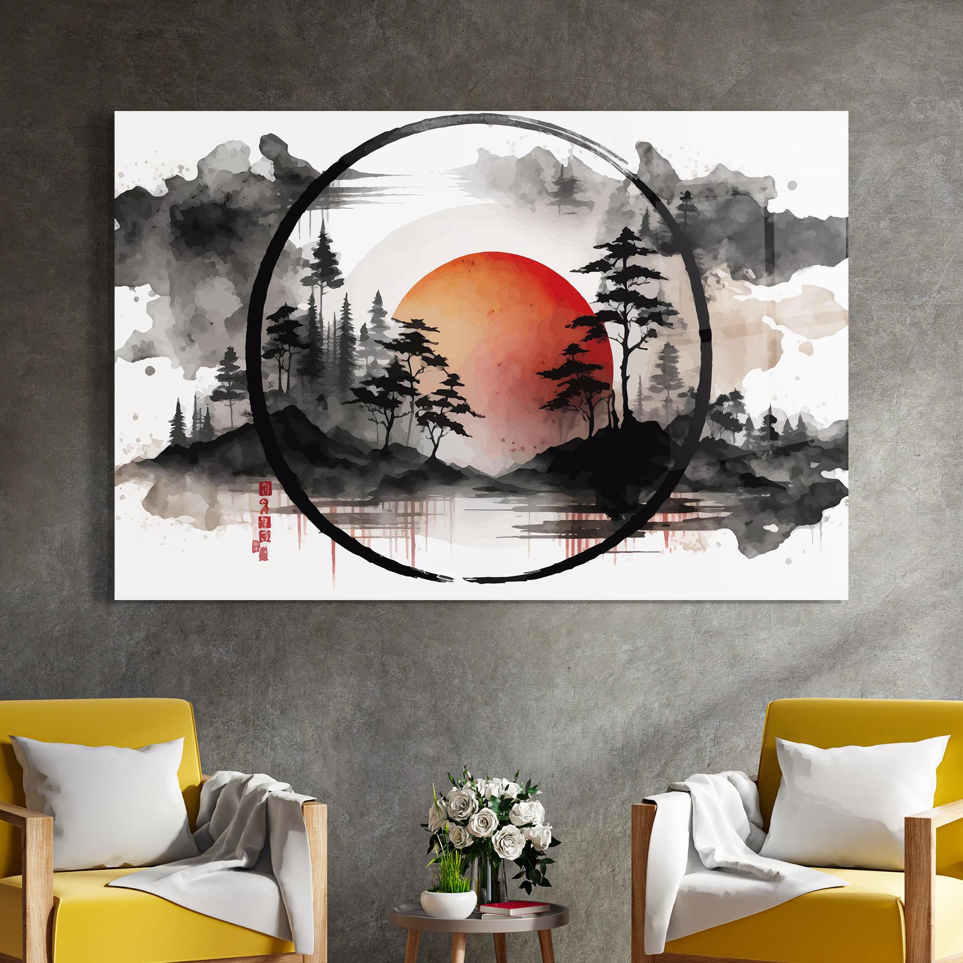 Tablou Sticla Orange Sun Forest mockup 4