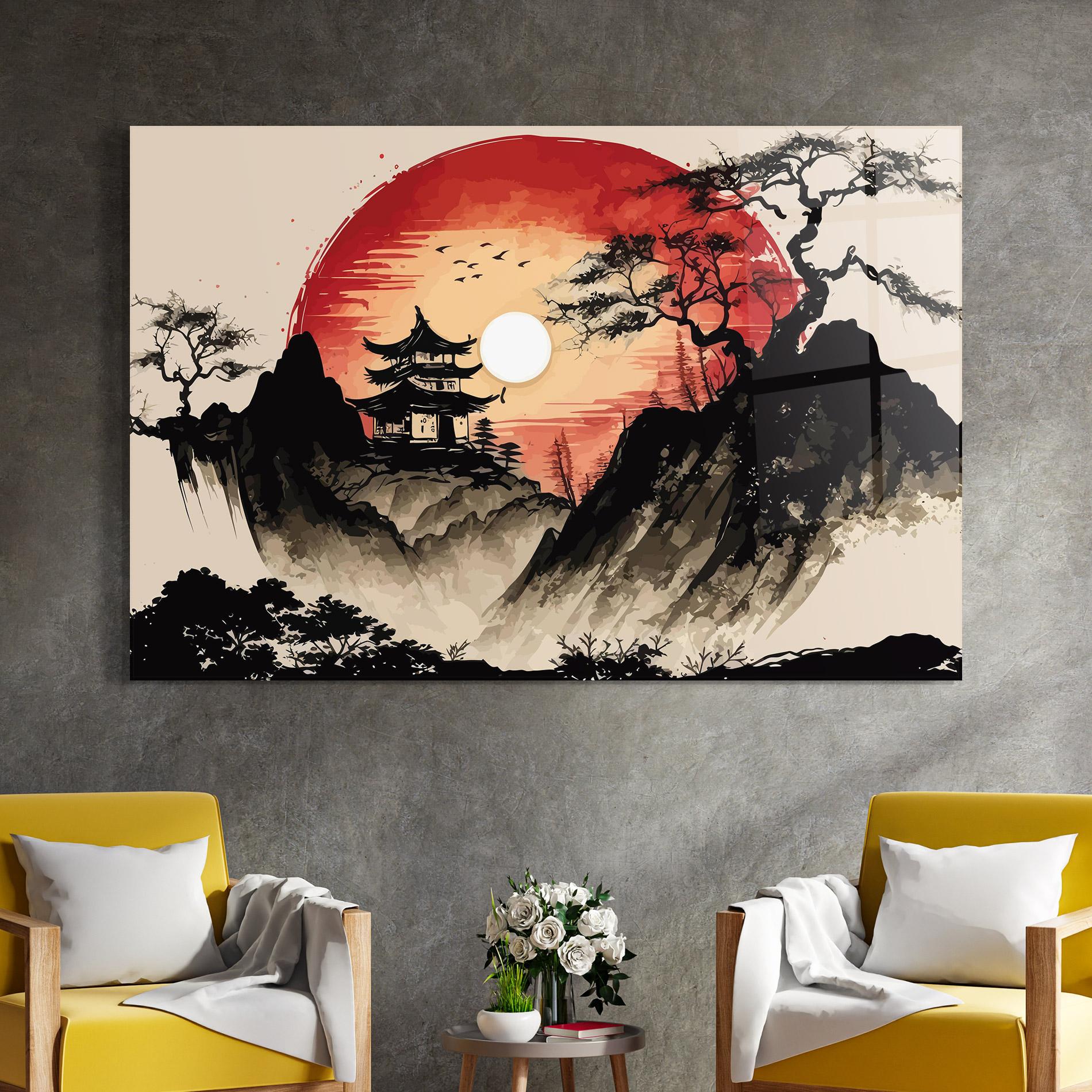 Tablou Sticla Sunset Asian View mockup 4