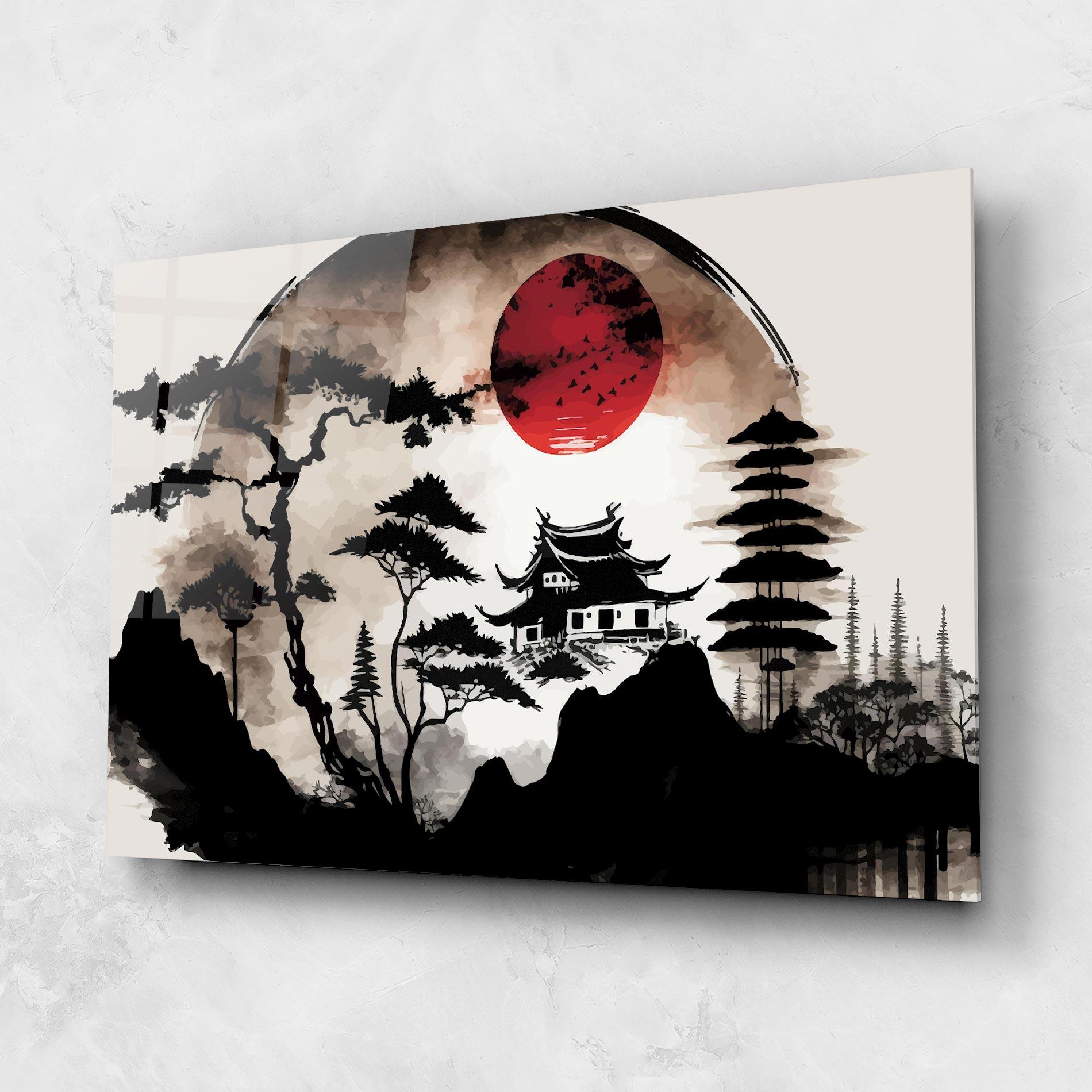 Tablou Sticla Asian Red Moon mockup 1