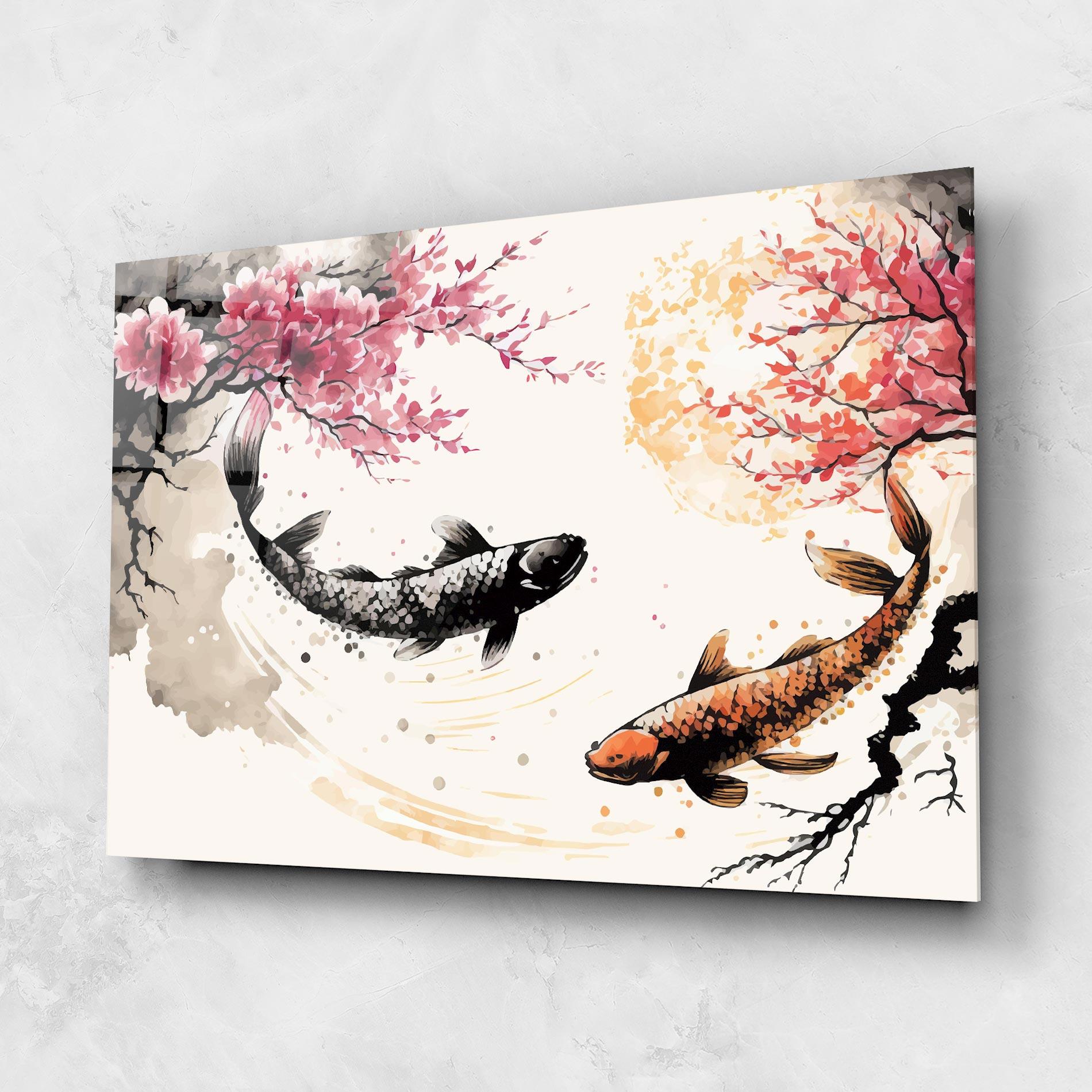 Tablou Sticla Asiatic Flower Fish mockup 1