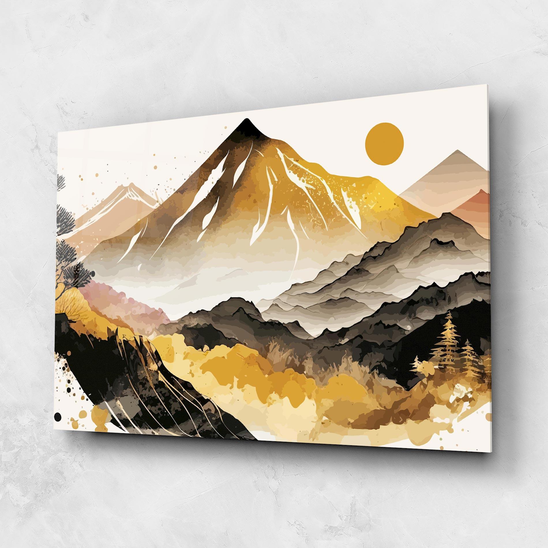 Tablou Sticla Asiatic Gold Mountain mockup 1
