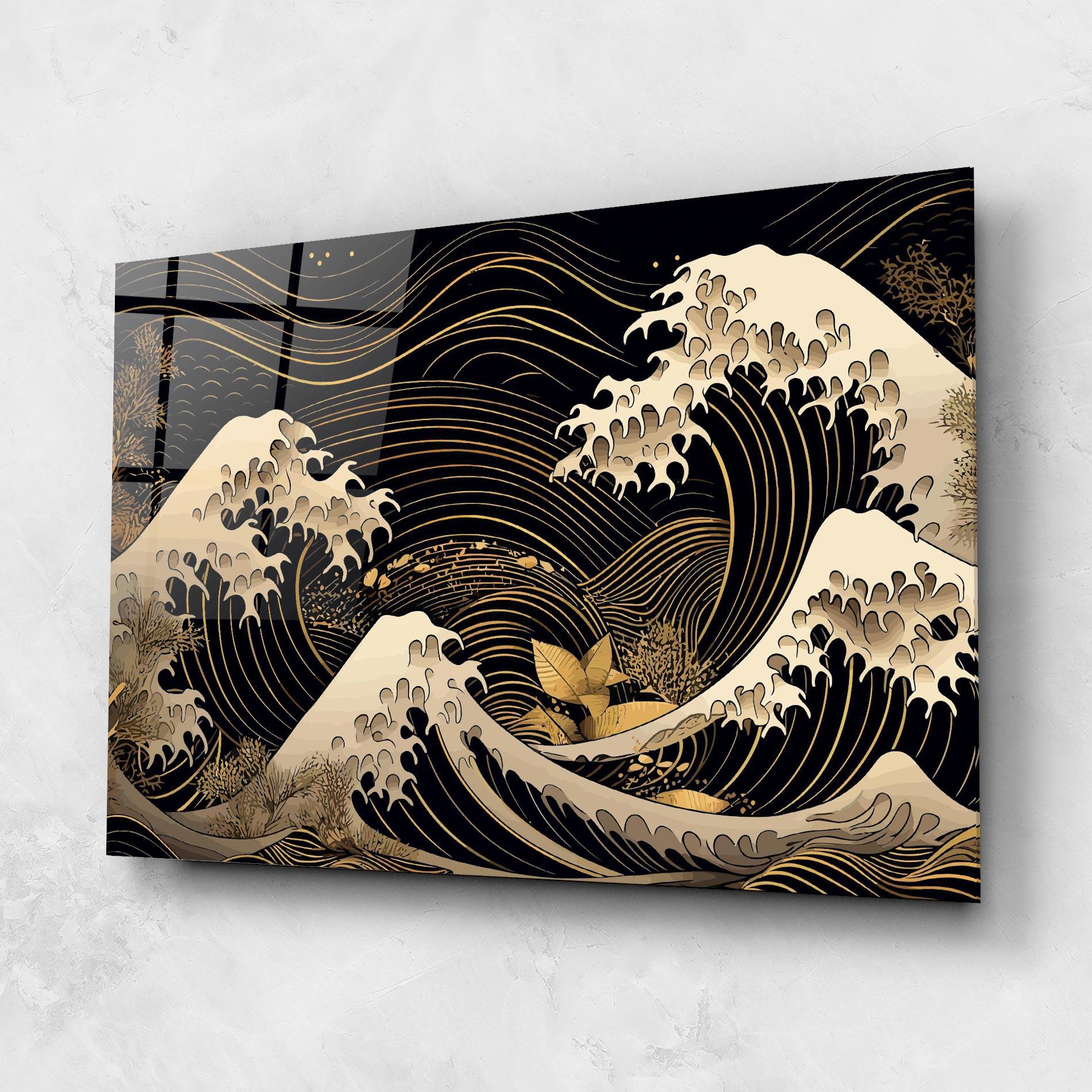 Tablou Sticla Asiatic Gold Wave mockup 1