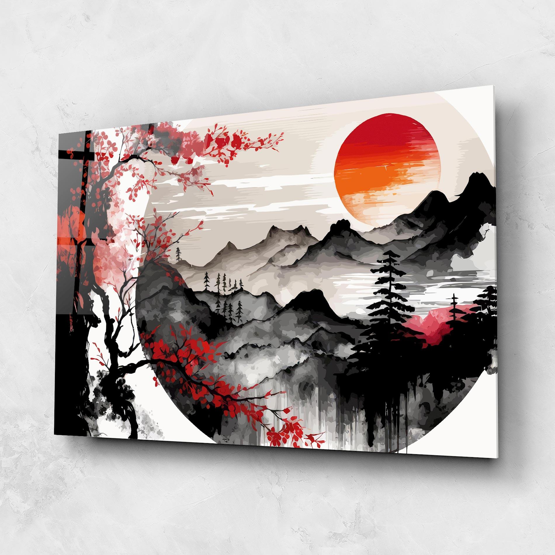 Tablou Sticla Asiatic Red Orange Sun mockup 1
